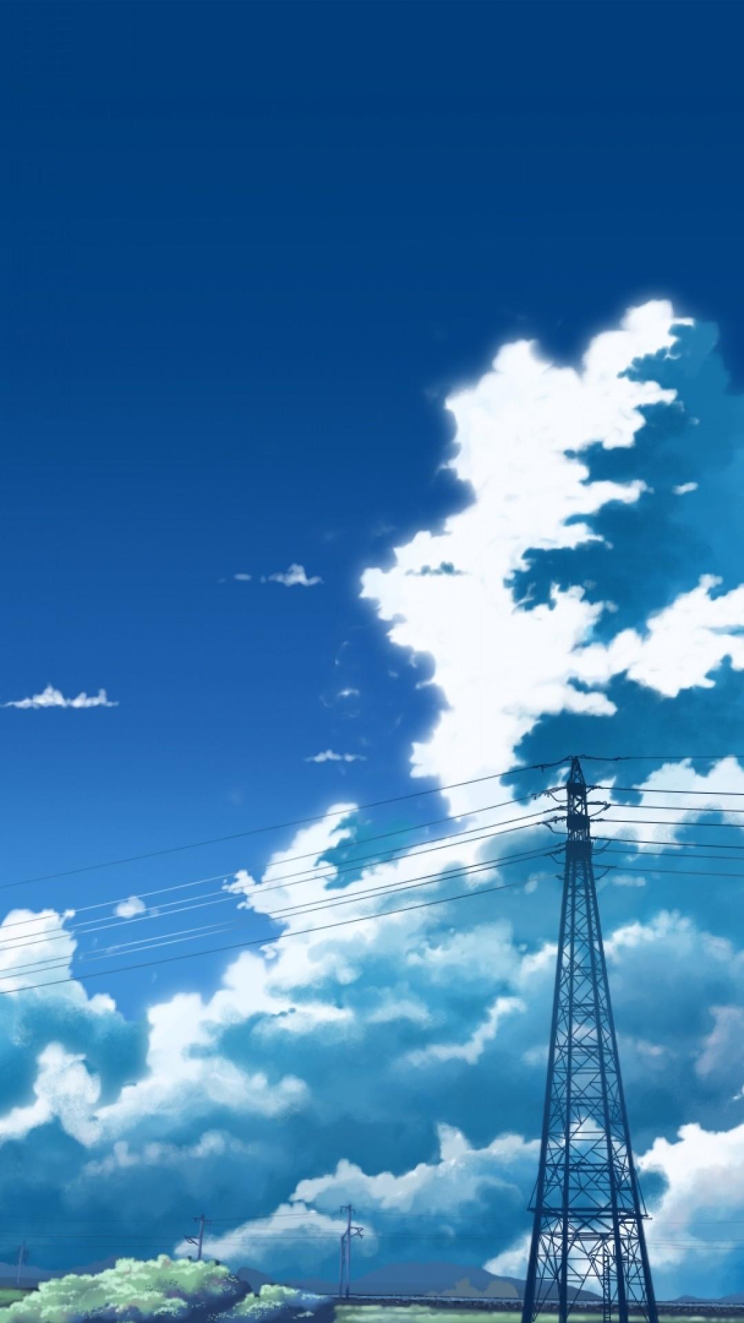 1080x1920 Download 1080x1920 Anime Sky, Anime Landscape, Clouds Wallpaper for iPhone iPhone 7 Plus, iPhone 6+, Sony Xperia Z, HTC One