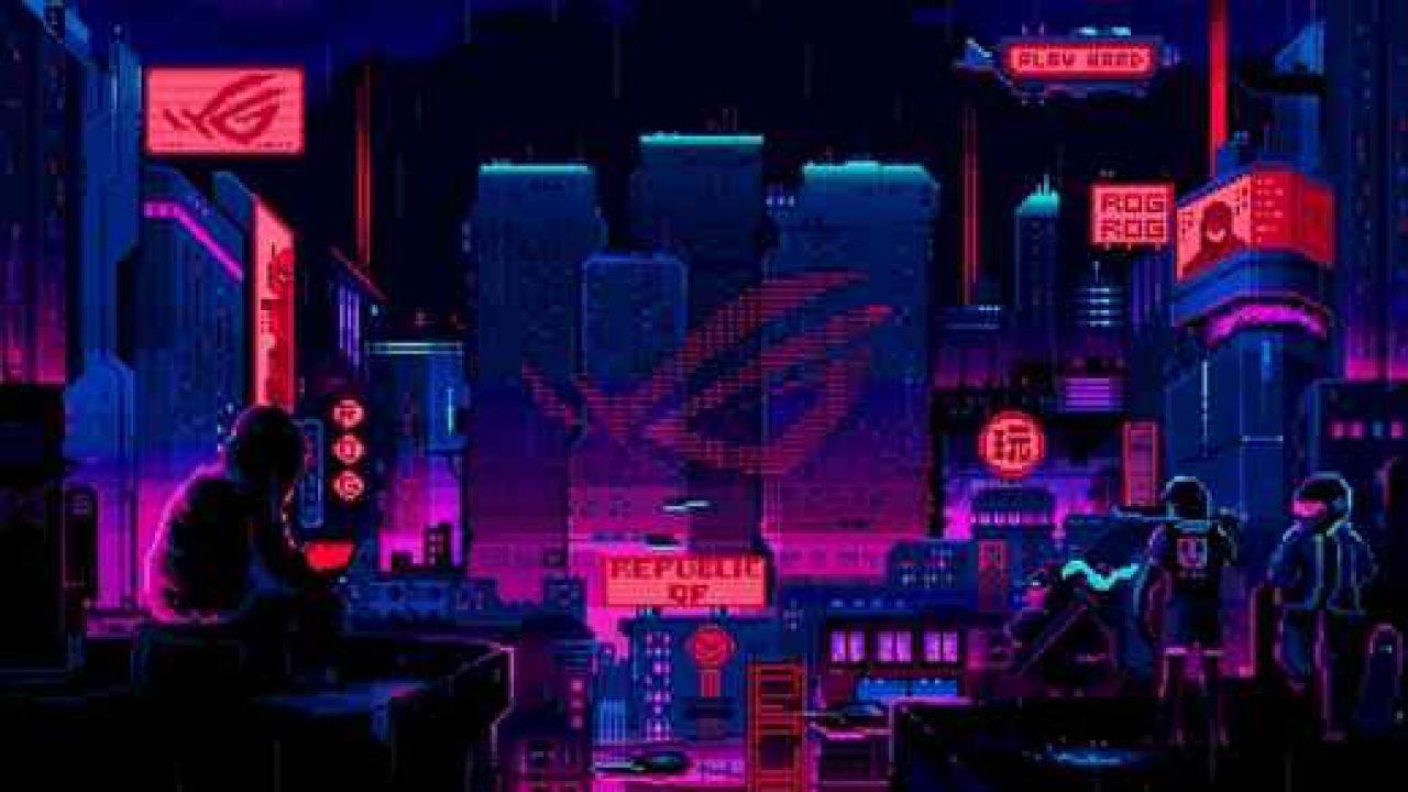 1280x720 Asus Republic of Gamers Pixel Night City Desktop Wallpaper