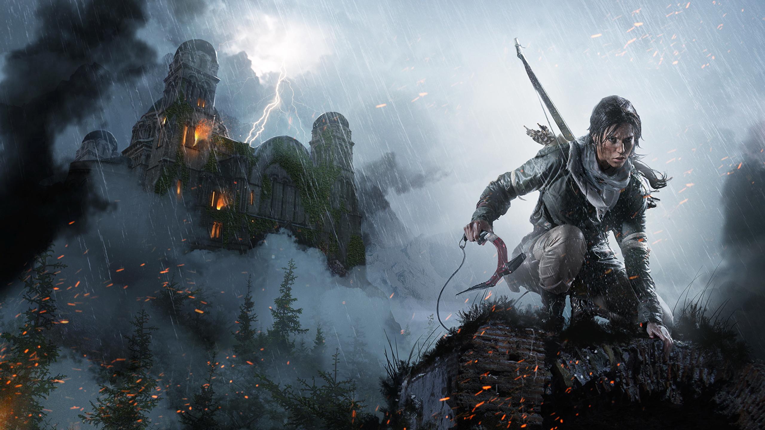 2560x1440 Photos Rise of the Tomb Raider Lara Croft lightning bolts 2560x1440