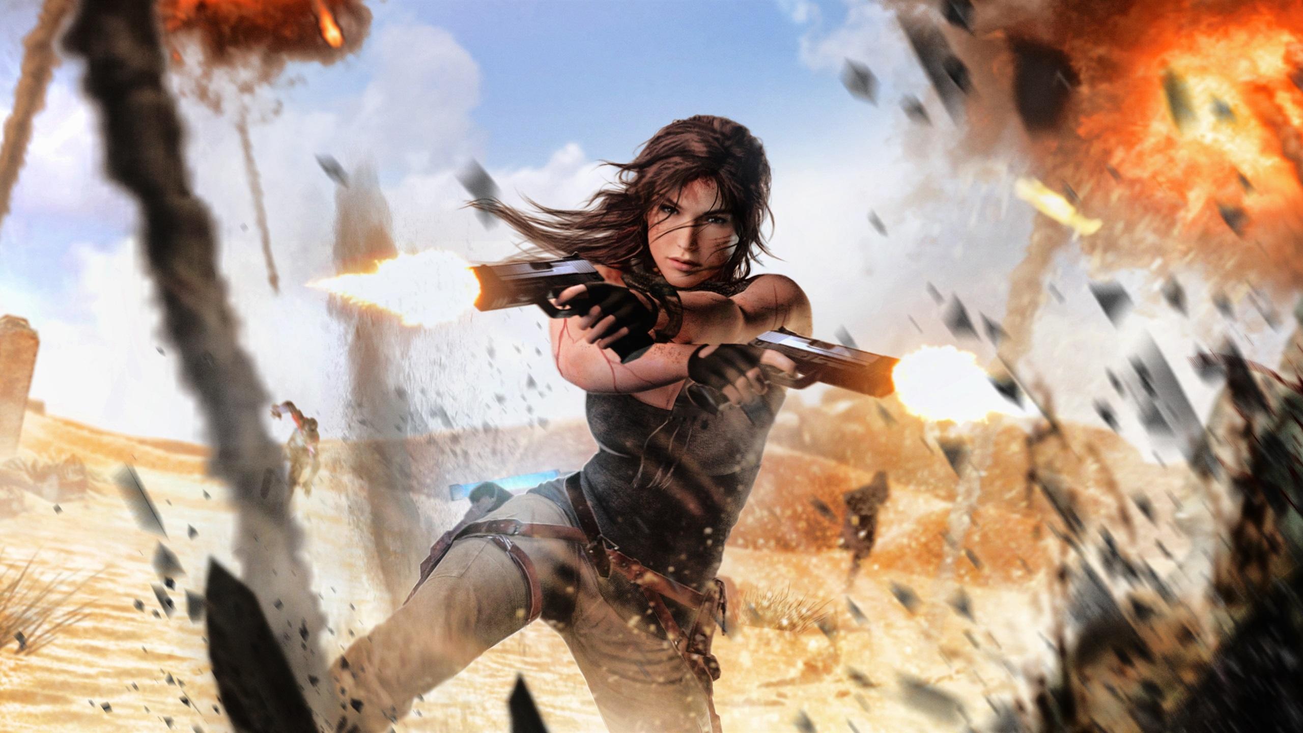 2560x1440 Wallpaper Tomb Raider, Lara Croft, guns, explosions 2560x1440 QHD Picture, Image
