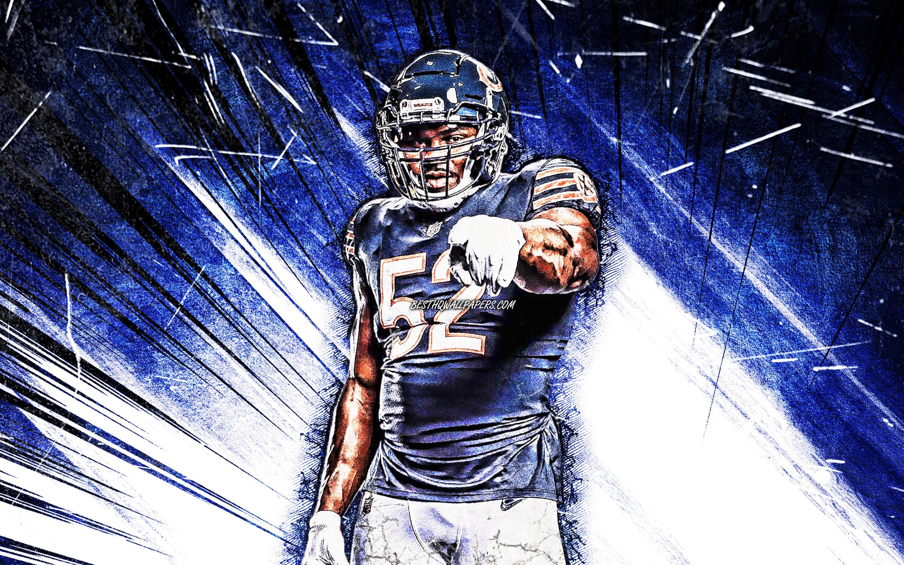 2880x1800 Download wallpaper Khalil Mack, grunge art, Chicago Bears, NFL, american football, linebacker, Khalil Delshon Mack, National Football League, blue abstract rays, Khalil Mack Chicago Bears for desktop with resolution 2880x1800. High Quality