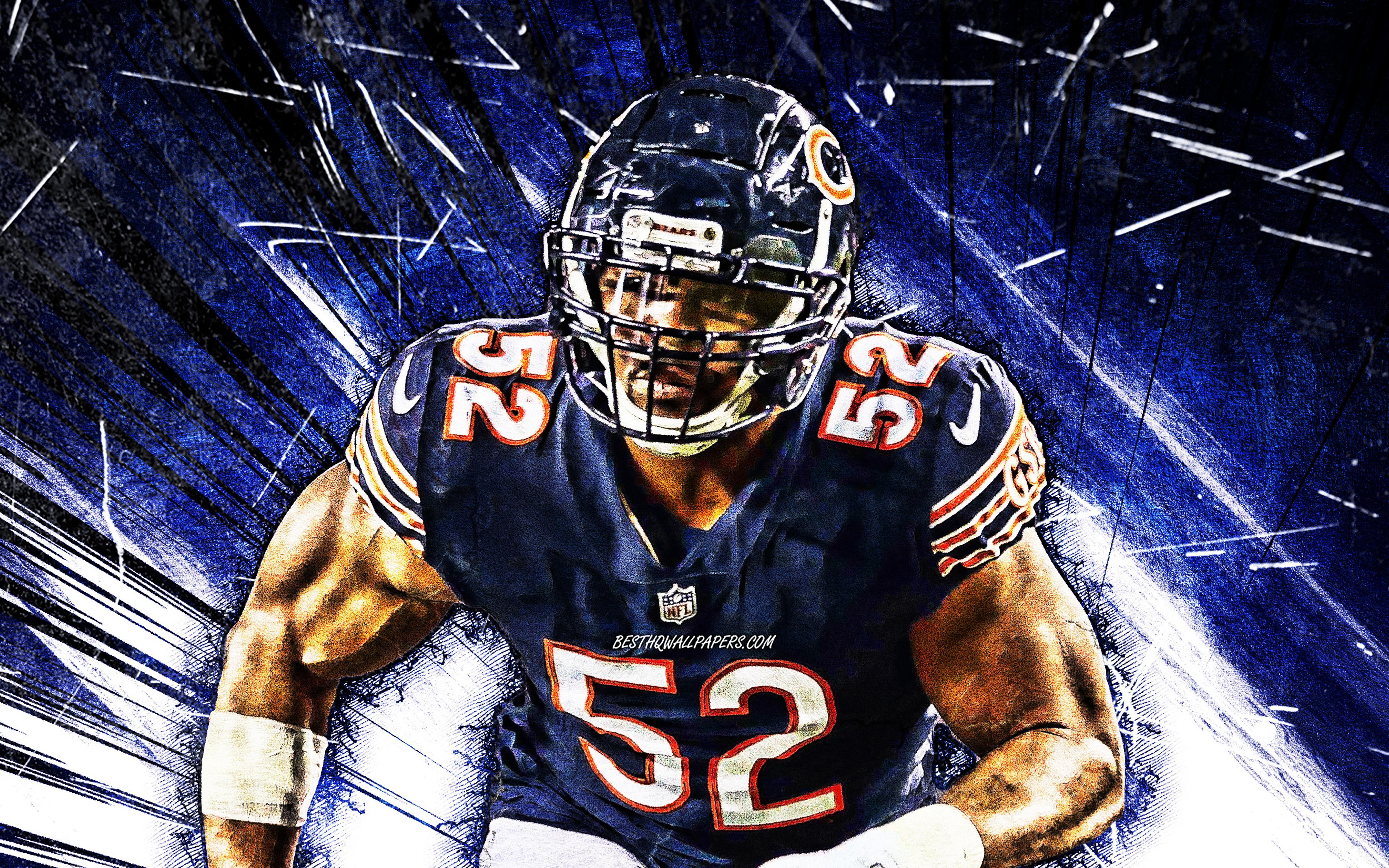 3840x2400 Download wallpaper 4K, Khalil Mack, grunge art, NFL, Chicago Bears, american football, linebacker, Khalil Delshon Mack, National Football League, blue abstract rays, Khalil Mack Chicago Bears for desktop with resolution 3840x2400. High
