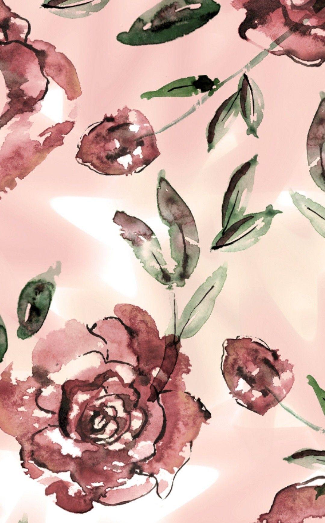 1080x1739 Watercolor seamless vintage patterns with brown flowers. Etsy. Phone background vintage, Floral painting, Watercolor flowers