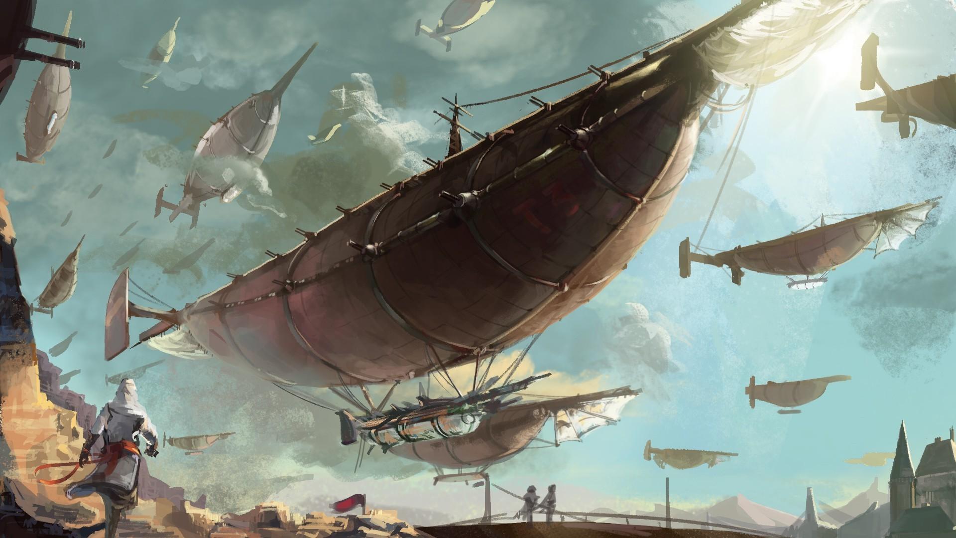 1920x1080 fantasy Art, Digital Art, Airships Wallpaper HD / Desktop and Mobile Background