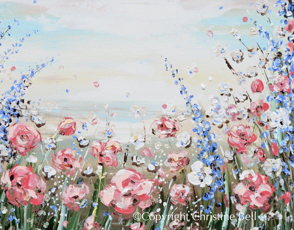 1024x800 ORIGINAL Art Abstract Floral Painting Wildflowers Field Pink Flowers