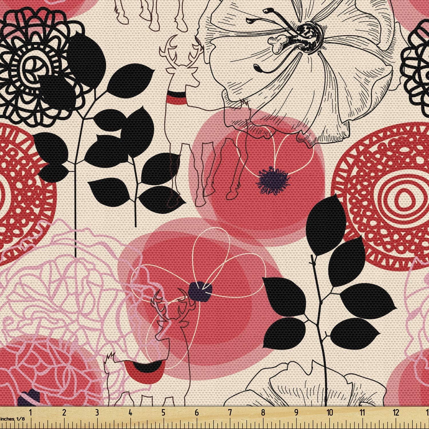1500x1500 Buy Ambesonne Floral Fabric by The Yard, Modern Abstract Big Circled Abstract Flowers Blossoms and Leaves Art Print, Decorative Fabric for Upholstery and Home Accents, 1 Yard, Black Pink Online in Indonesia