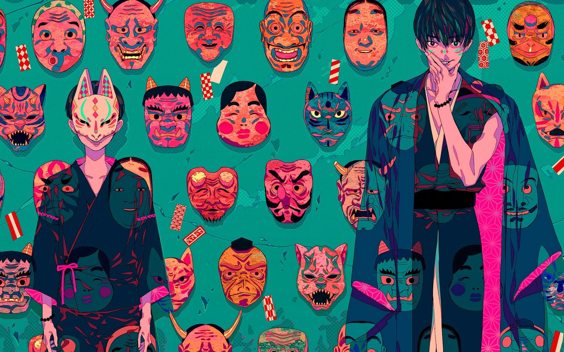 1920x1200 Wallpaper Akiakane, Oni Mask, Japan, Samurai, Green Background • Wallpaper For You HD Wallpaper For Desktop & Mobile