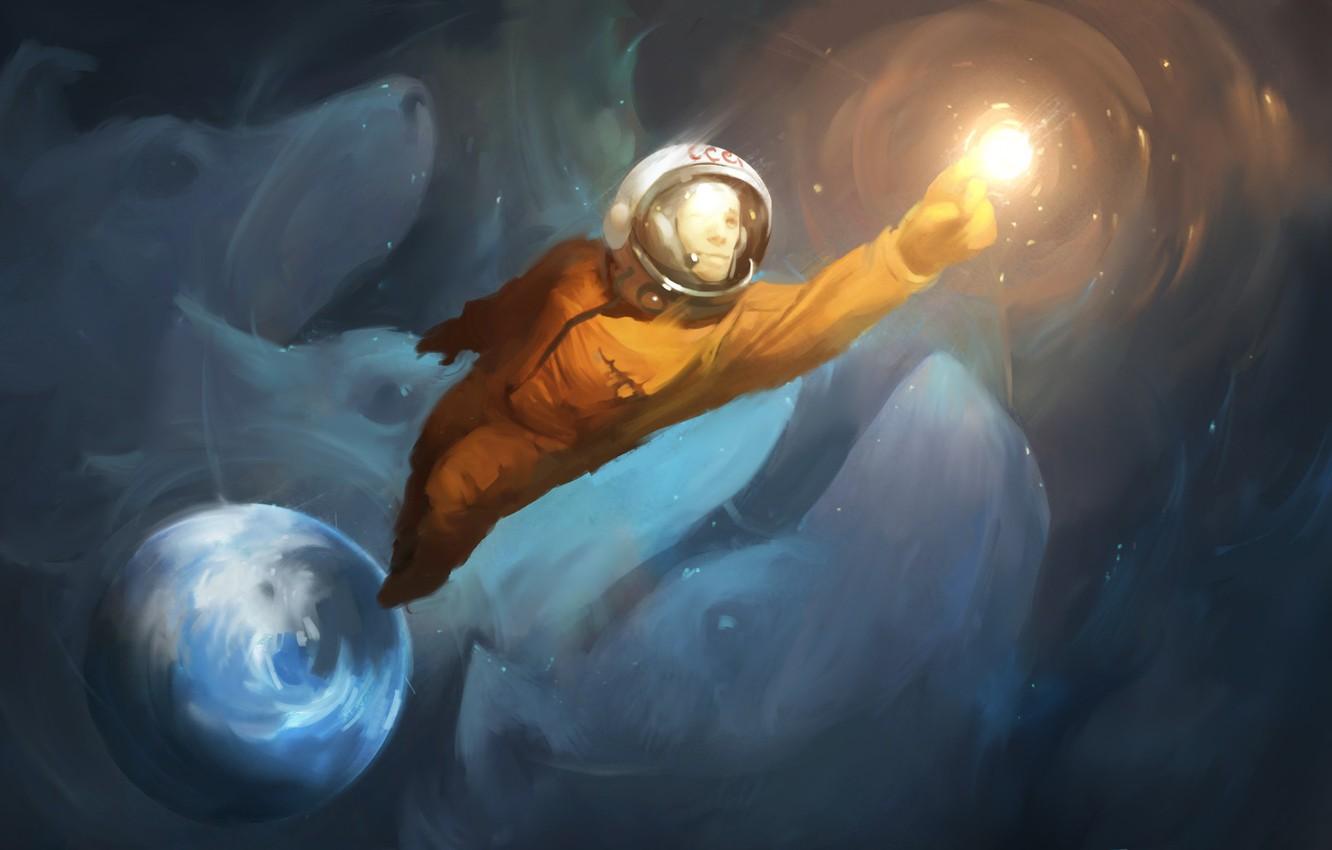 1332x850 Wallpaper earth, Stars, Space, Astronaut, USSR, Gagarin, Yuri Gagarin, Go! image for desktop, section арт