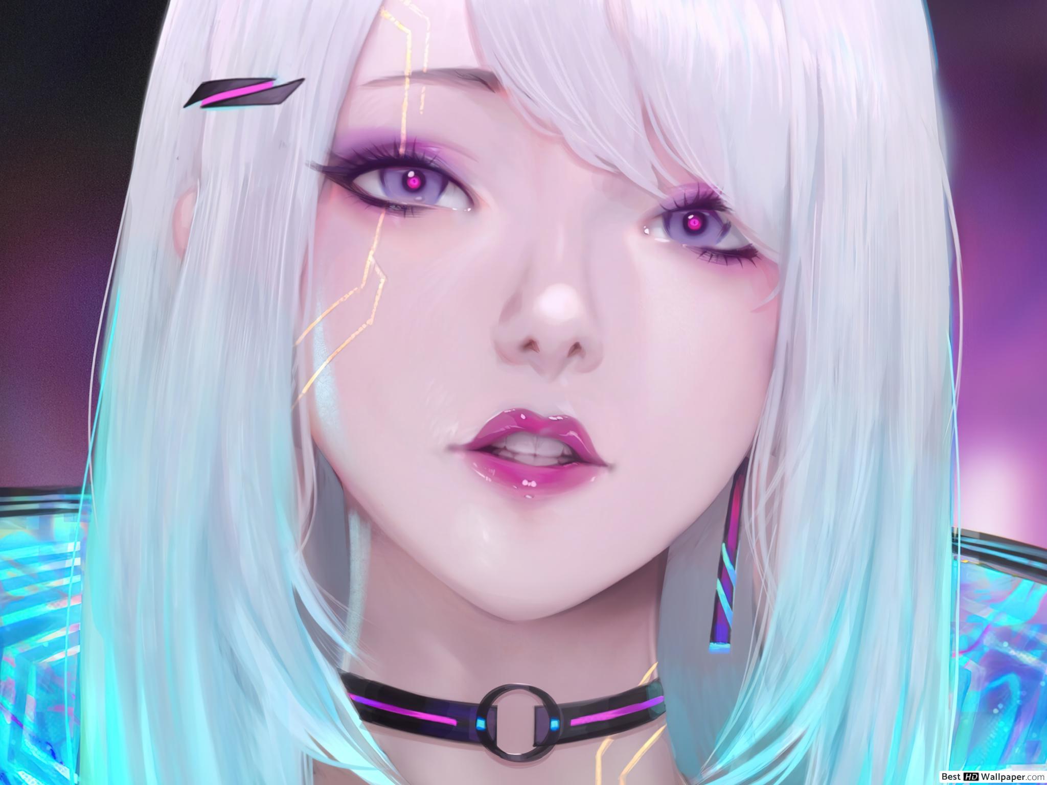 2048x1536 Cyberpunk Cyborg Girl (Anime Art) HD wallpaper download