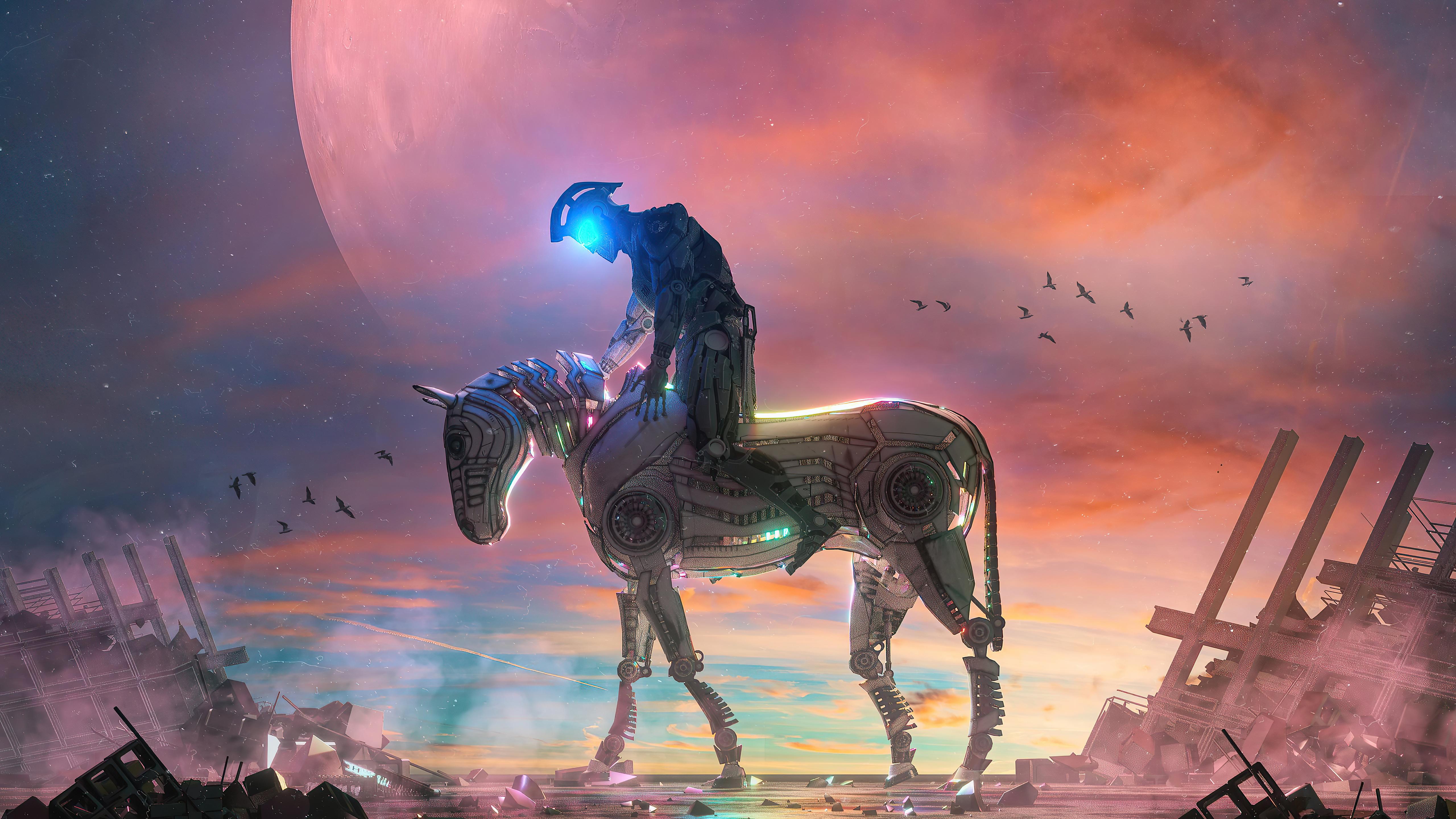 5120x2880 Cyborg Horse Rider 5k, HD Artist, 4k Wallpaper, Image, Background, Photo and Picture