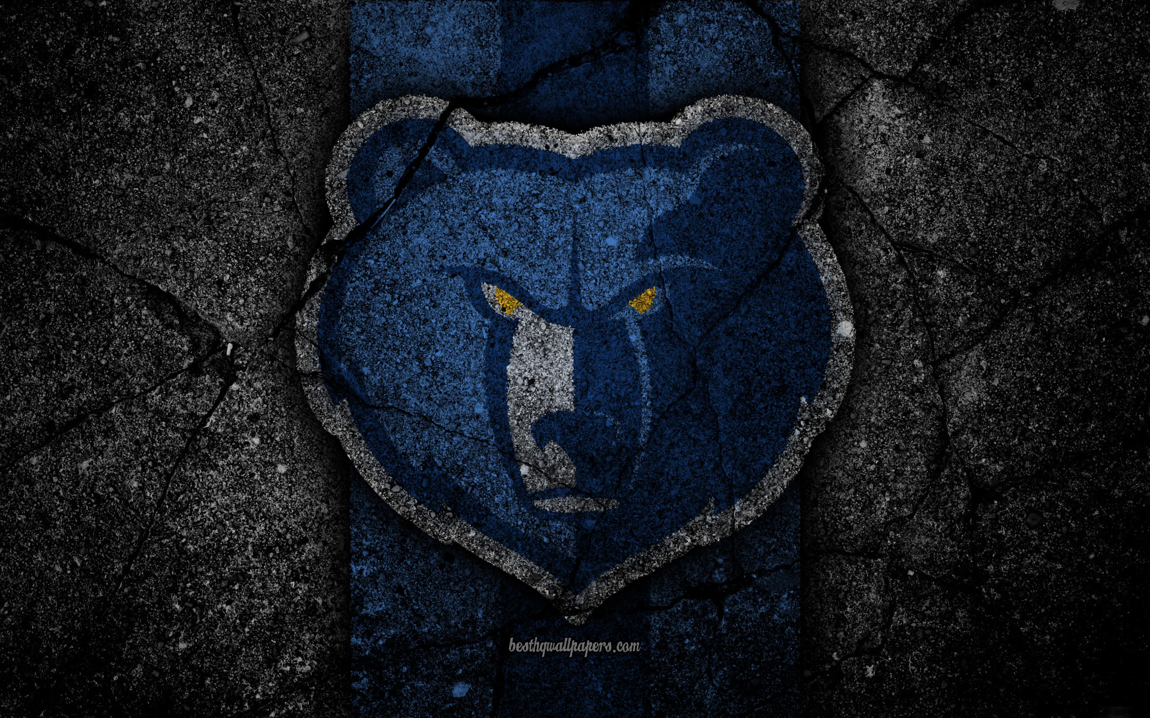 3840x2400 Download wallpaper Memphis Grizzlies, NBA, 4k, logo, black stone, basketball, Western Conference, asphalt texture, USA, creative, basketball club, Memphis Grizzlies logo for desktop with resolution 3840x2400. High Quality HD picture wallpaper