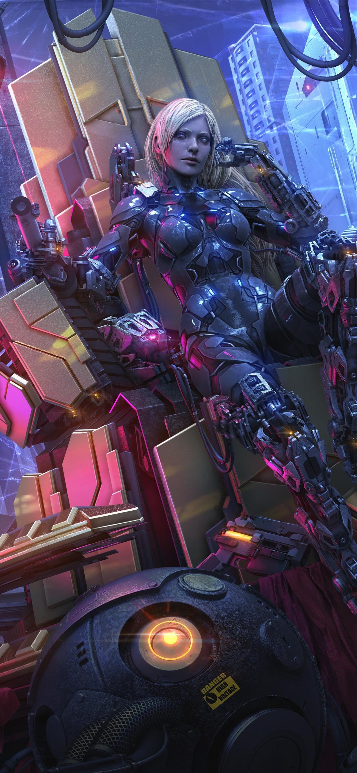 1242x2688 Cyberpunk, Cyborg Girl, Skyscrapers, Fantasy Art 1242x2688 IPhone 11 Pro XS Max Wallpaper, Background, Picture, Image
