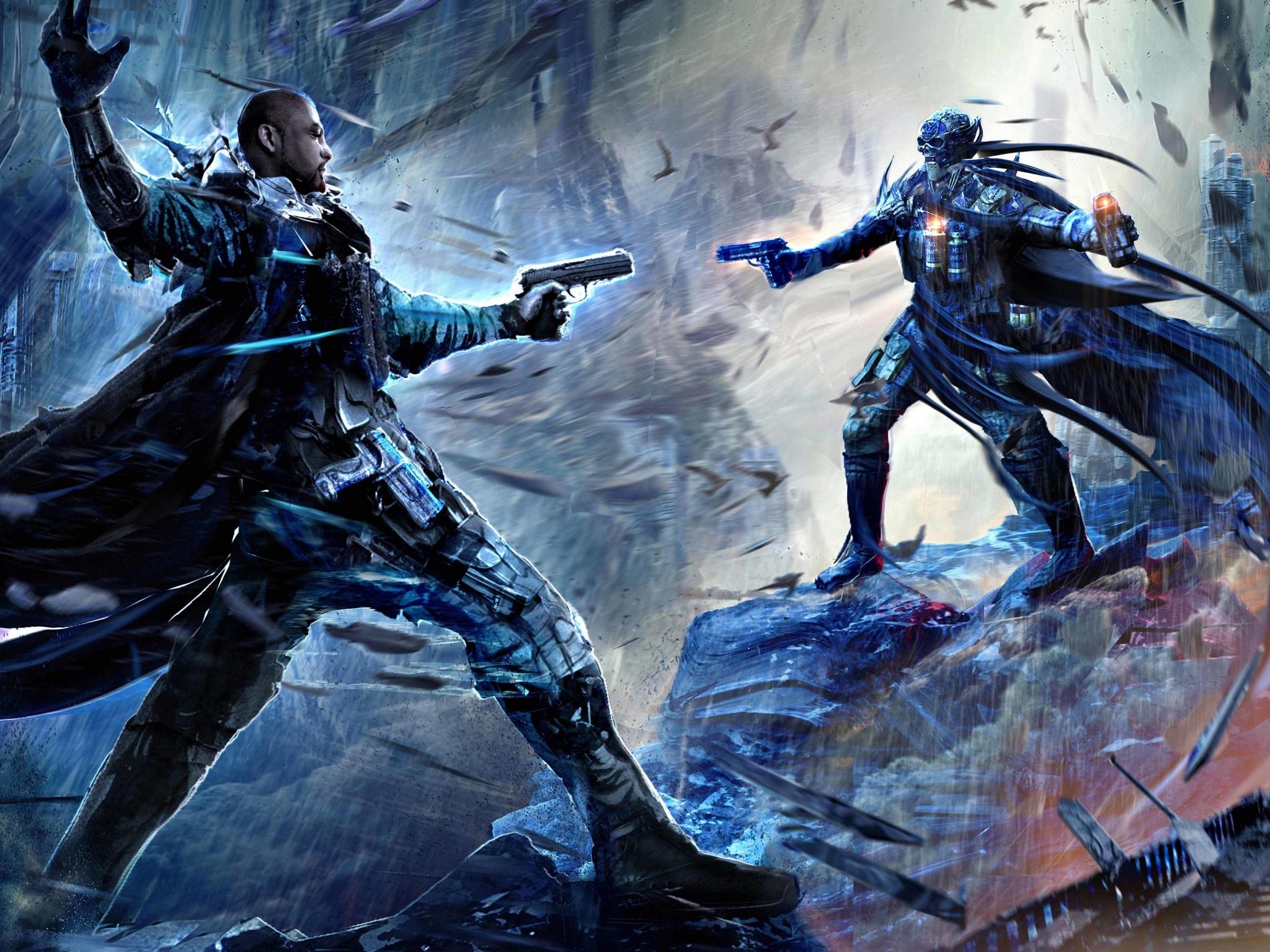 2048x1536 Wallpaper 4k Dynamic Action Motion Man Attack On Robot Artwork Wallpaper