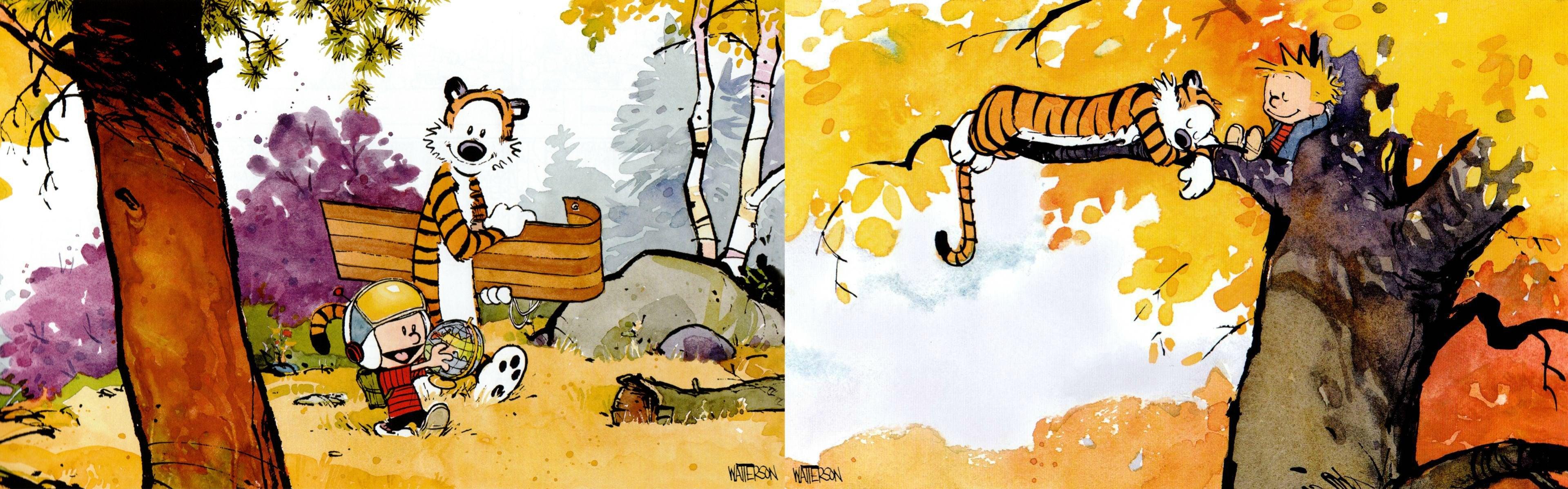 3839x1199 Calvin and Hobbes Screen Wallpaper: wallpaper