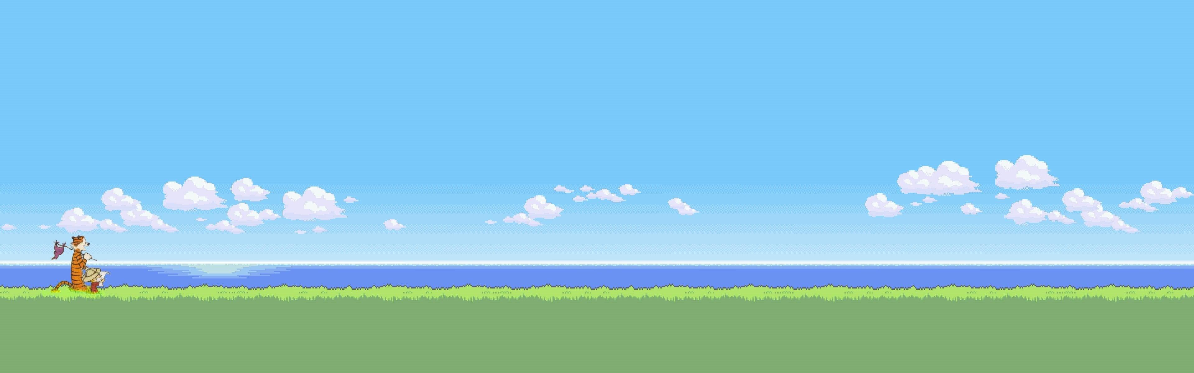 3840x1200 Dual Screen Version of Calvin and Hobbes 16bit: wallpaper