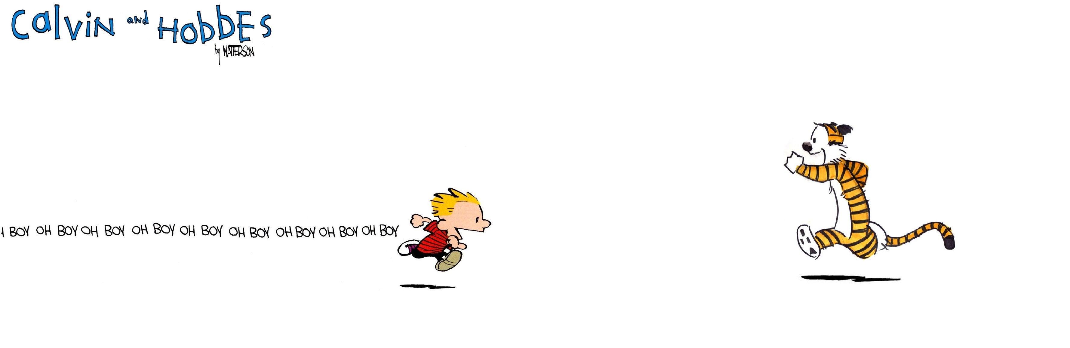 3558x1158 Becasue Of A Request From U RelyOnIrony I Made A Different Version Of My Original Dual Screen Calvin Wallpaper, Now With More Hobbes!: Calvinandhobbes