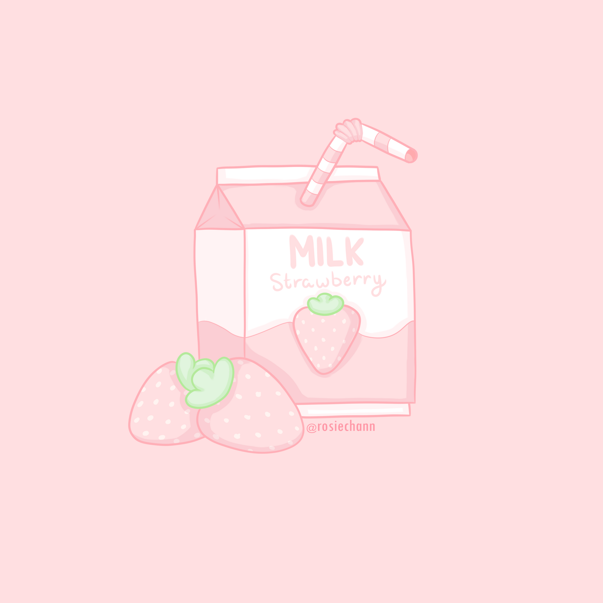 2000x2000 Pink Cow Strawberry Milk Kawaii Wallpaper