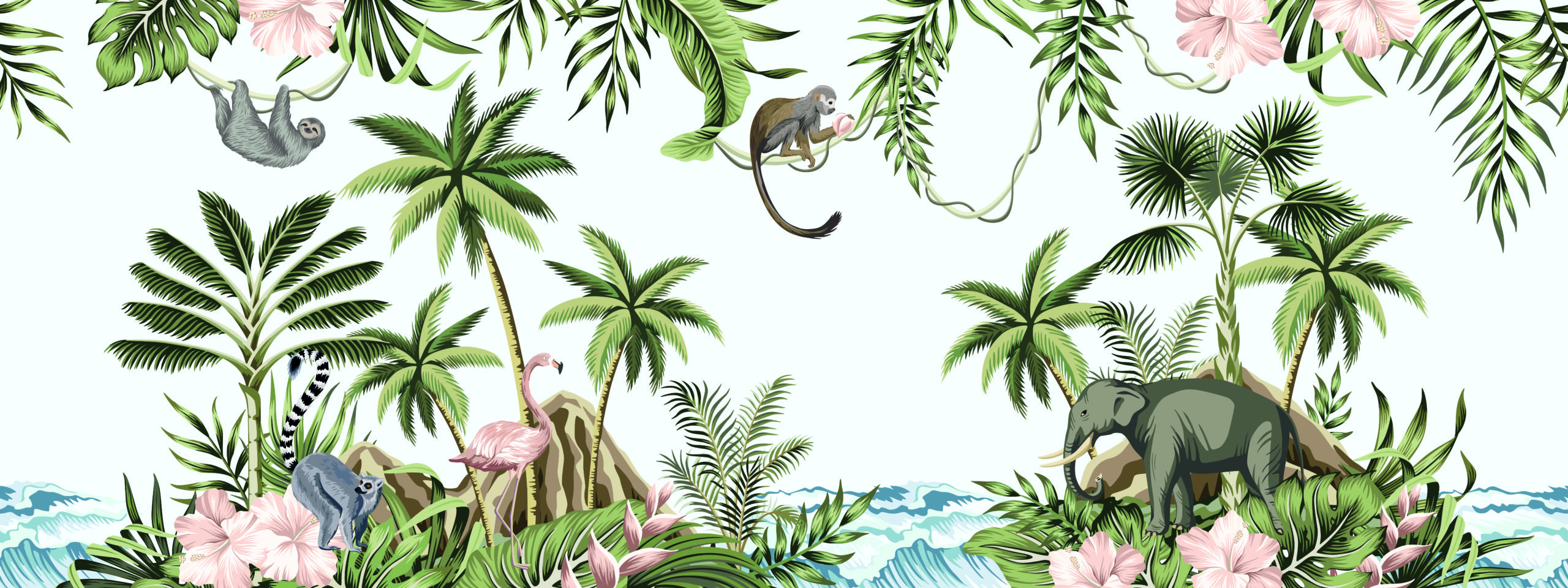 2560x960 Vintage Wallpaper Murals. Tropical Mural Wallpaper