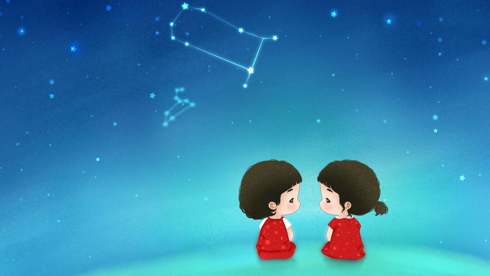 1920x1080 Cute twelve constellation Gemini starry sky wallpaper