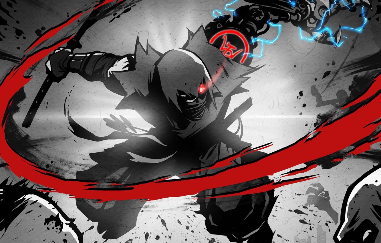 1332x850 Wallpaper eyes, sword, katana, hands, hood, zombies, blow, zombie, kimono, ninja, cyborg, current, ninja, mechanical hand, Comcept, Incoming: Ninja Gaida'n Z image for desktop, section игры