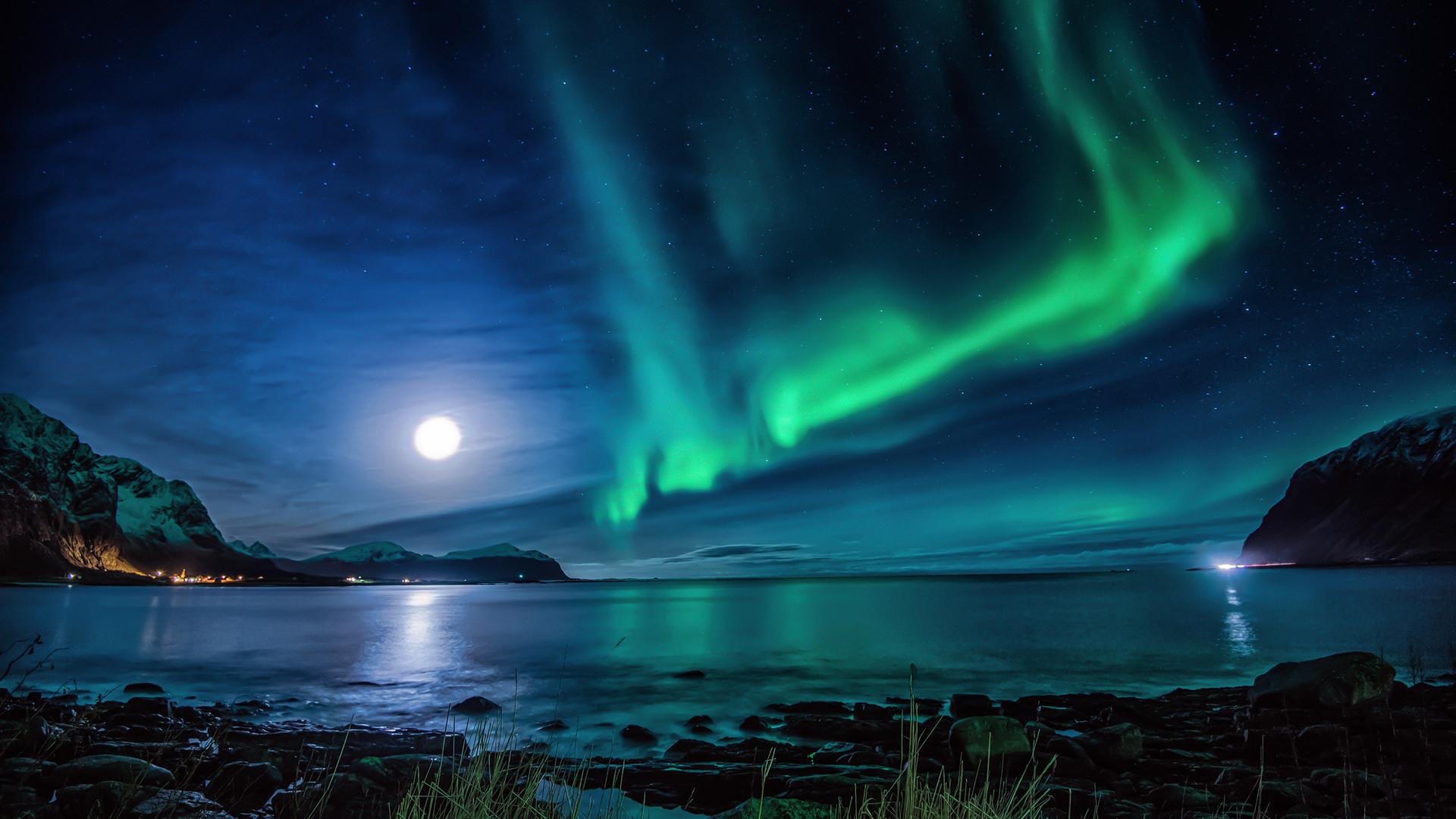 1920x1080 Aurora Borealis Moon Night Laptop Full HD 1080P HD 4k Wallpaper, Image, Background, Photo and Picture