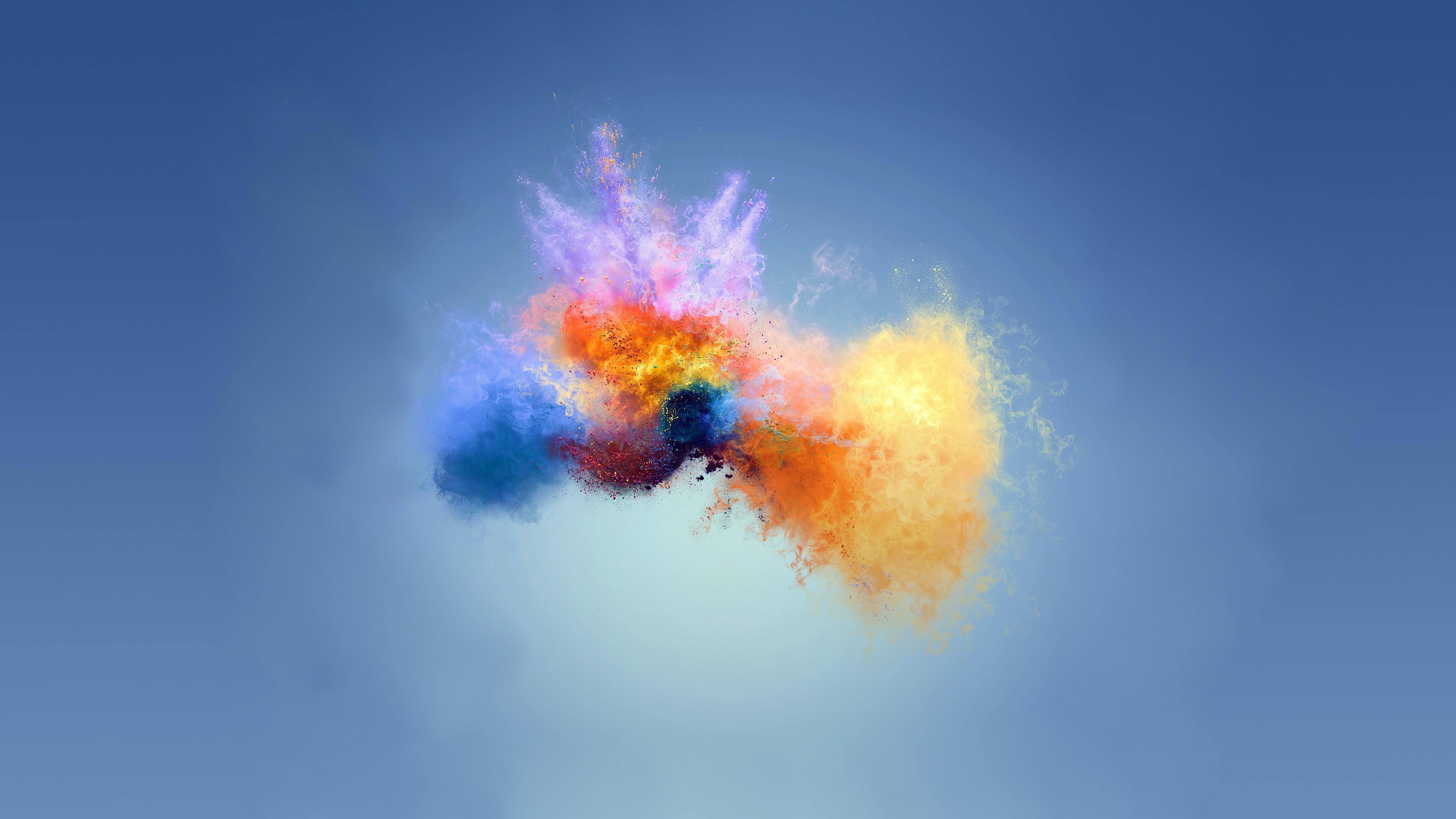 3840x2160 4K, colorful, powder explosion, blue background, abstract. Mocah HD Wallpaper