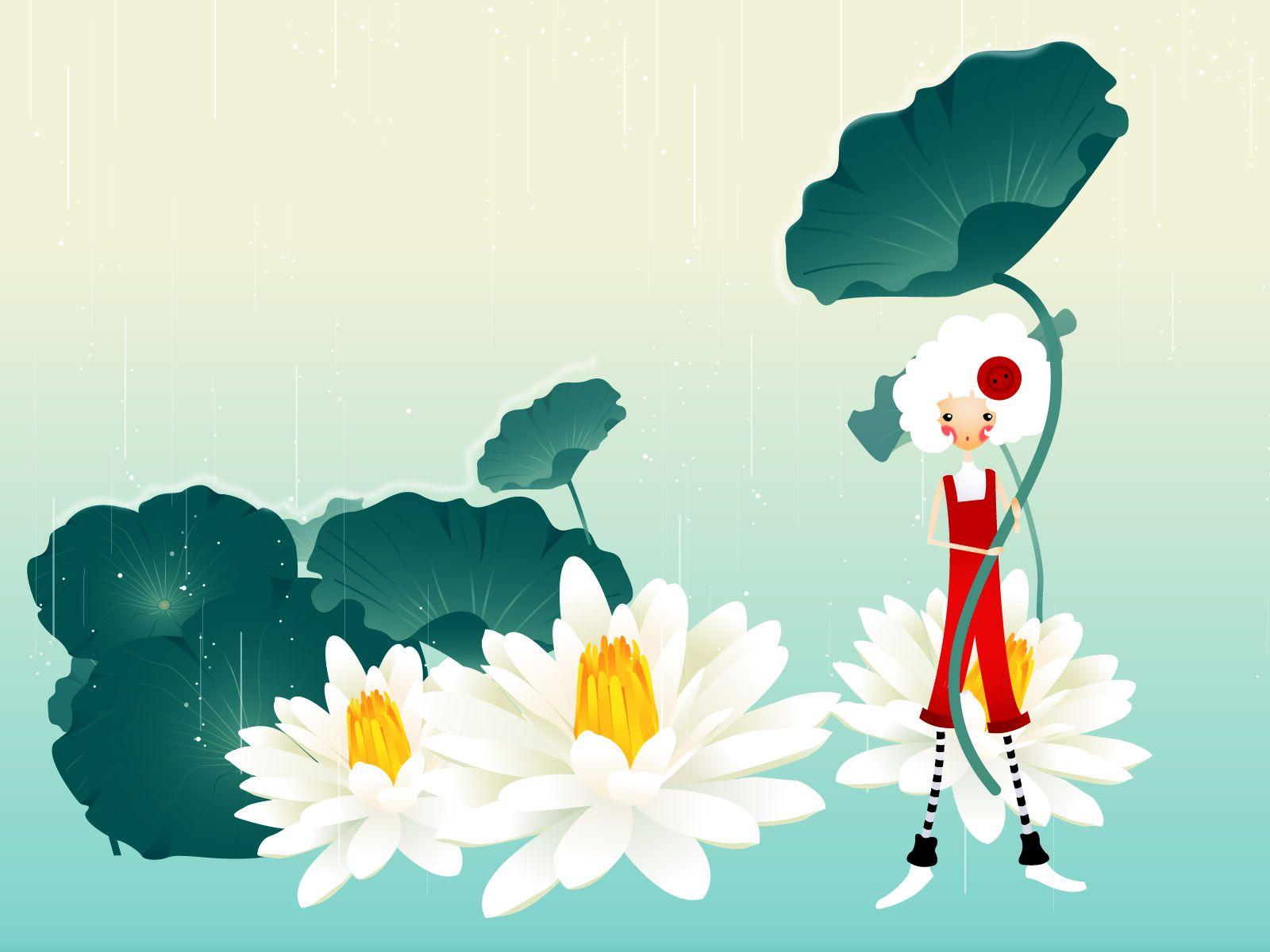 1600x1200 Digital Art : Vector illustraitons, Season Scene and Girl cartoon