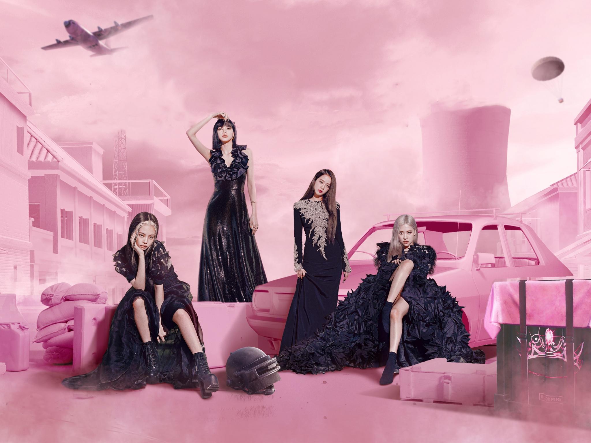 2048x1536 Blackpink Wallpaper 4K, PUBG MOBILE, Pink background, Music