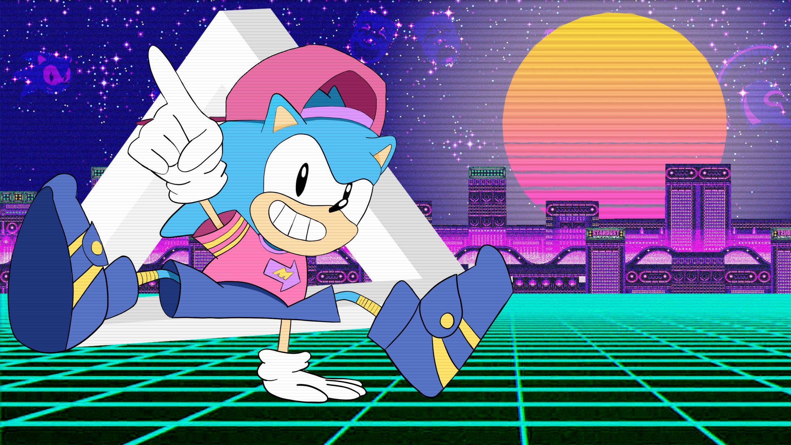 2560x1440 Always Thought Sonic's 1996 OVA Outfit Never Gets Enough Love, So I Made This Vaporwave Inspired Piece To Show It Off :) Hope You Guys Like It! [x Post From R VaporwaveAesthetics]: SonicTheHedgehog