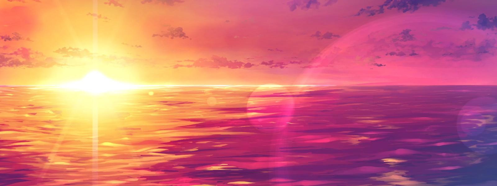 1600x600 Pink Sunset Wallpaper HD