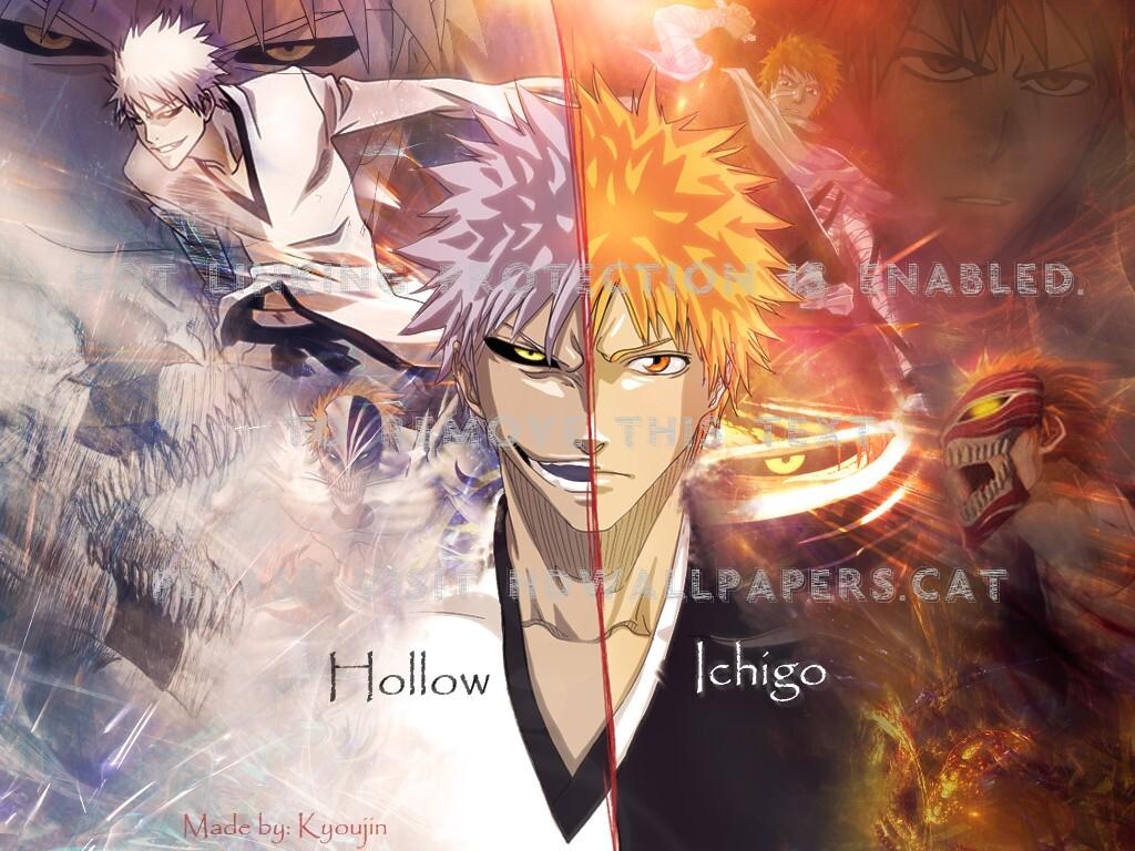 1024x768 ichigo & hollow kurosaki bleach face orange