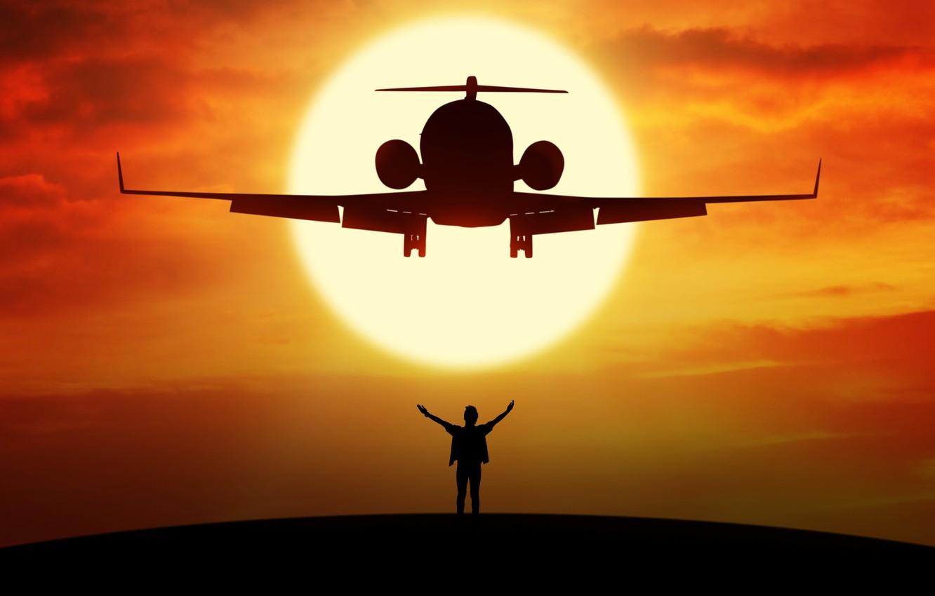 1332x850 Wallpaper flight, the plane, height, silhouette, airplane, bokeh, passenger, turbojet, wallpaper., beautiful background, the sun, the sky, the dawn, planet without prejudice, people freedom image for desktop, section авиация