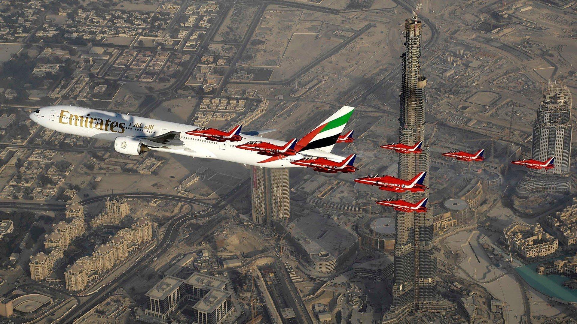 1920x1080 aircraft, Cityscape, Boeing, Dubai, Burj Khalifa, Jet fighter, Passenger aircraft Wallpaper HD / Desktop and Mobile Background