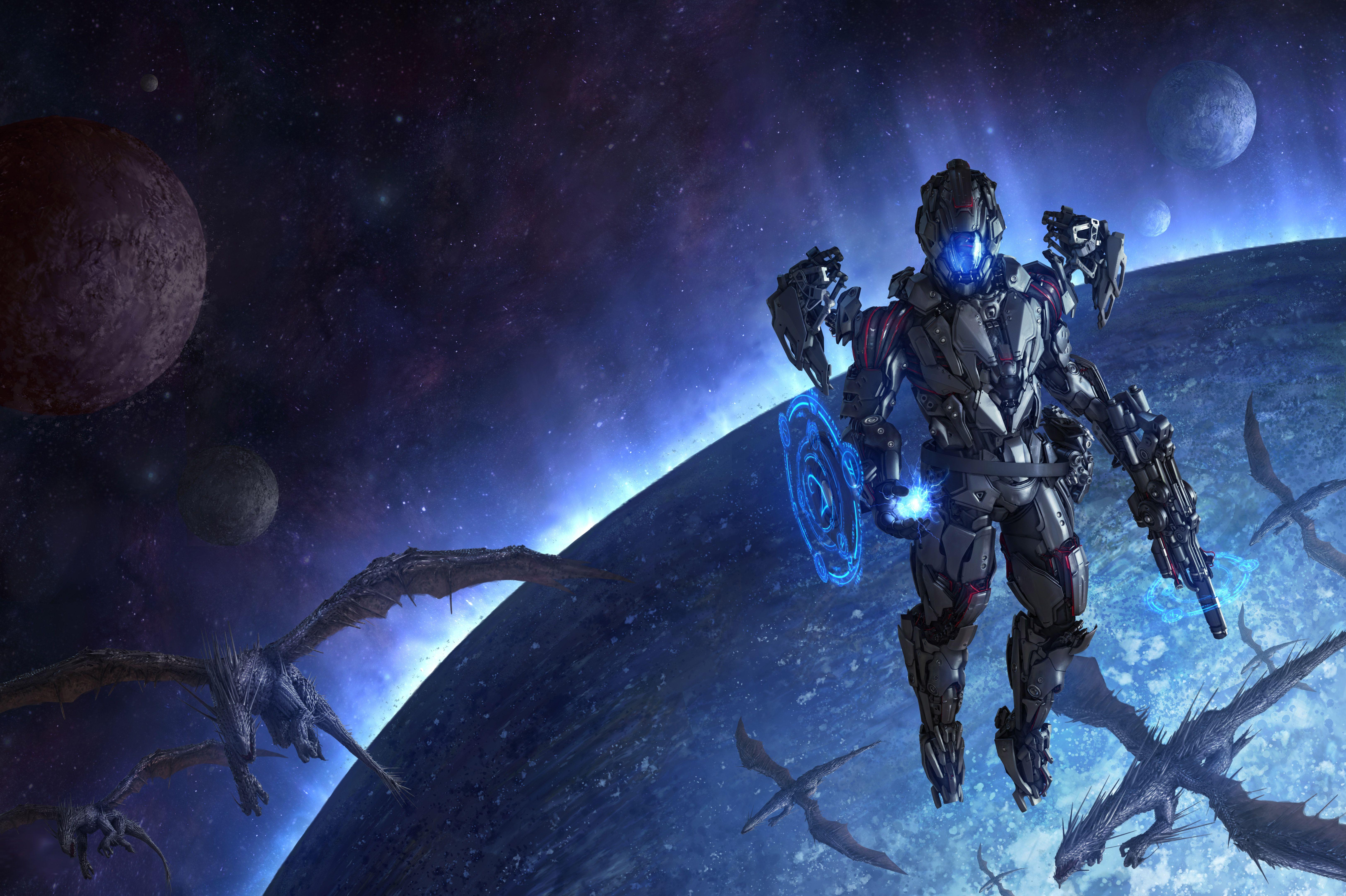 6500x4327 Dragons Scifi Space Cyborg Space 5k, HD Artist, 4k Wallpaper
