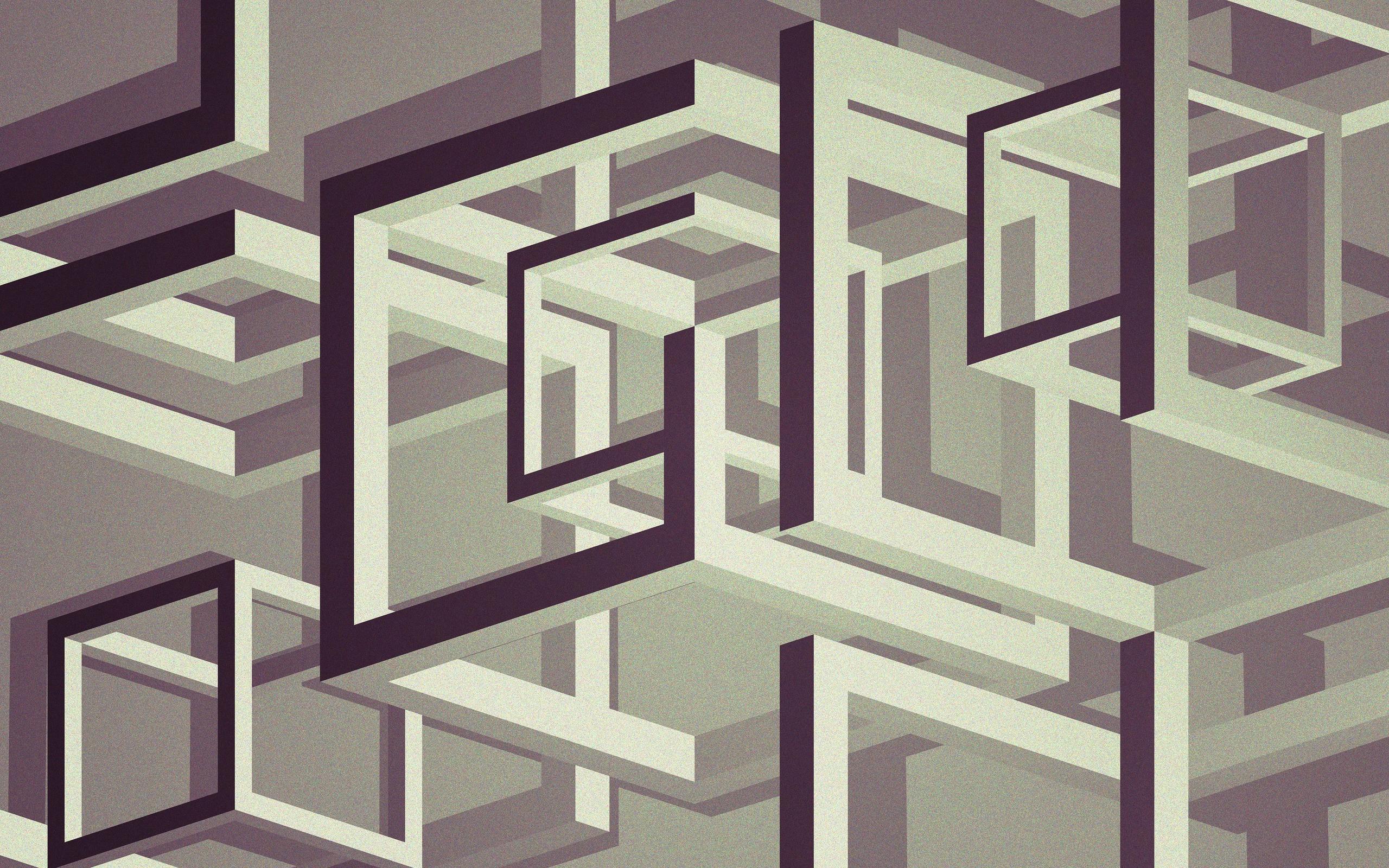 2560x1600 digital Art, Abstract, Cube, Lines, 3D, 3D Object, Monochrome, Optical Illusion, Artwork Wallpaper HD / Desktop and Mobile Background