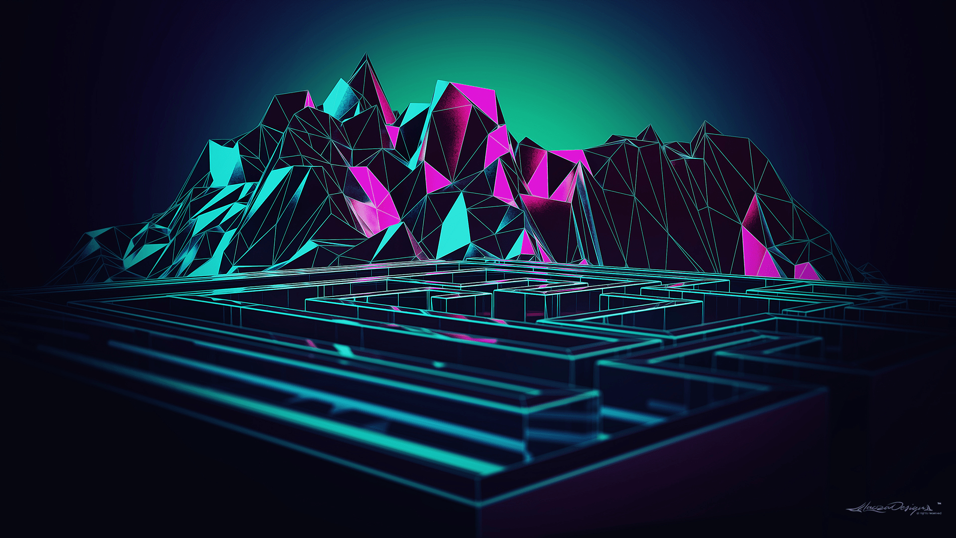1920x1080 Lacza Digital Art Mazes Low Poly Mountains 3D Artwork Wallpaper:1920x1080