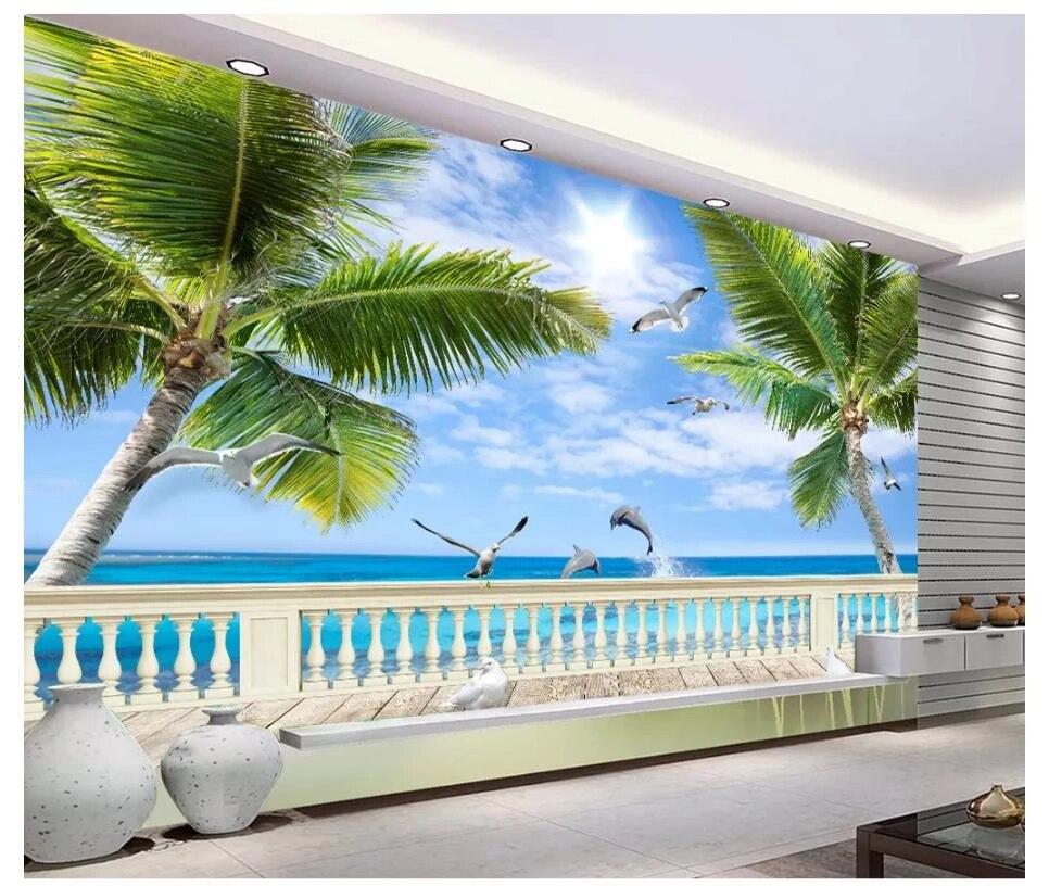 966x816 Custom photo wallpaper 3D wallpaper for walls 3 d three dimensional Mediterranean beach seascape tree background wall home decor. Wallpaper