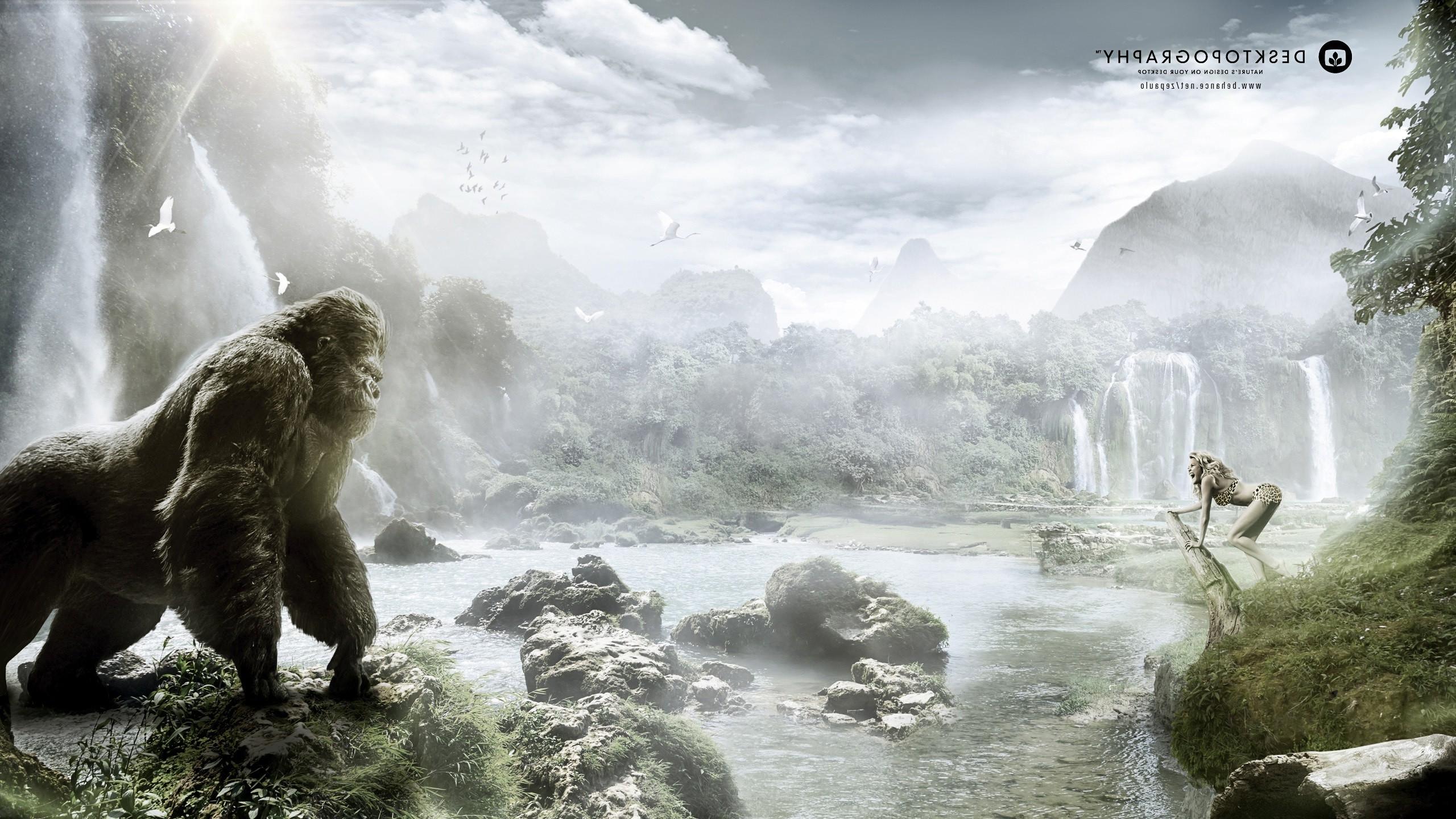 2560x1440 monkeys, Landscape, Desktopography, Gorillas, Digital Art Wallpaper HD / Desktop and Mobile Background