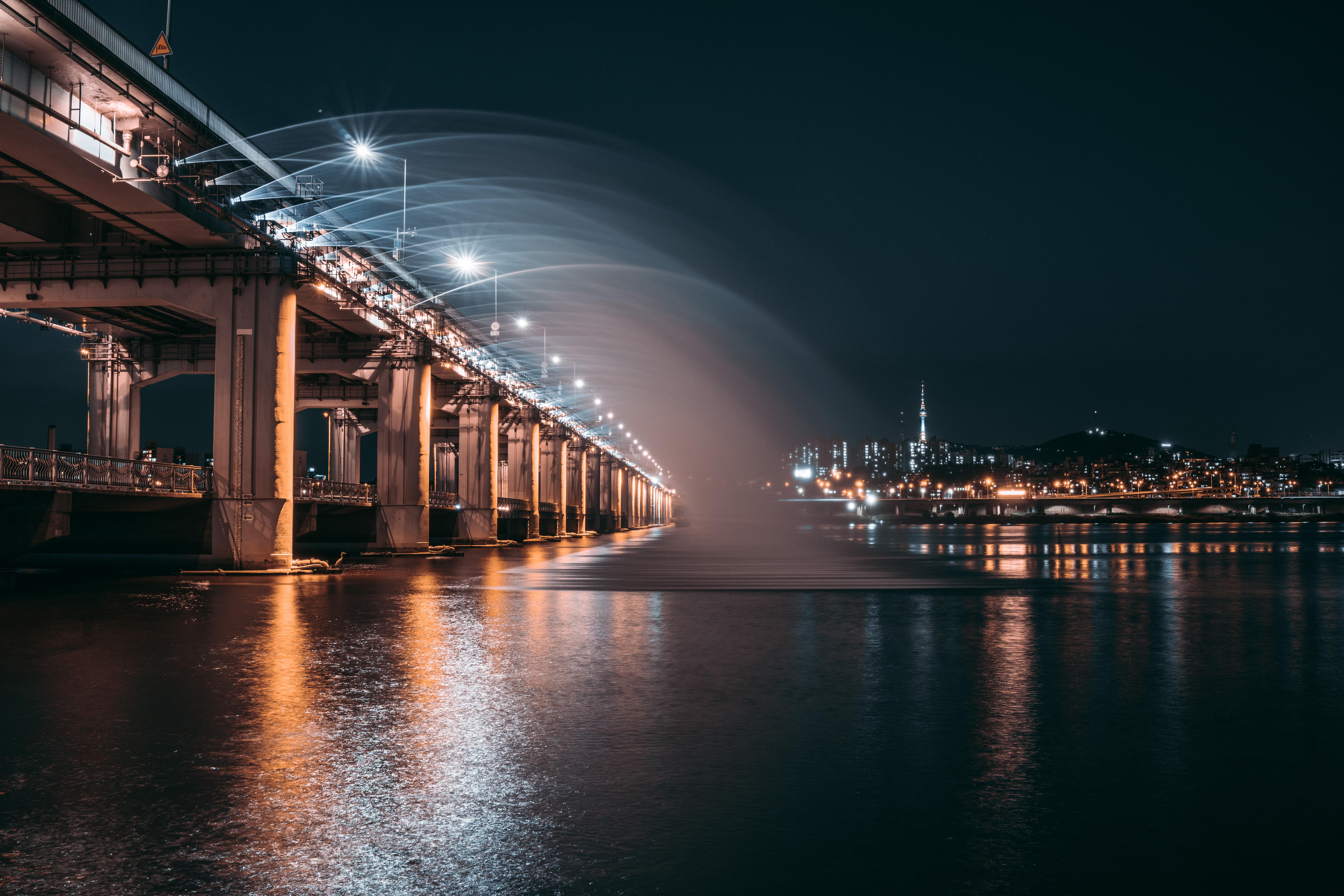7952x5304 Bridge over Water during Night Time · Free