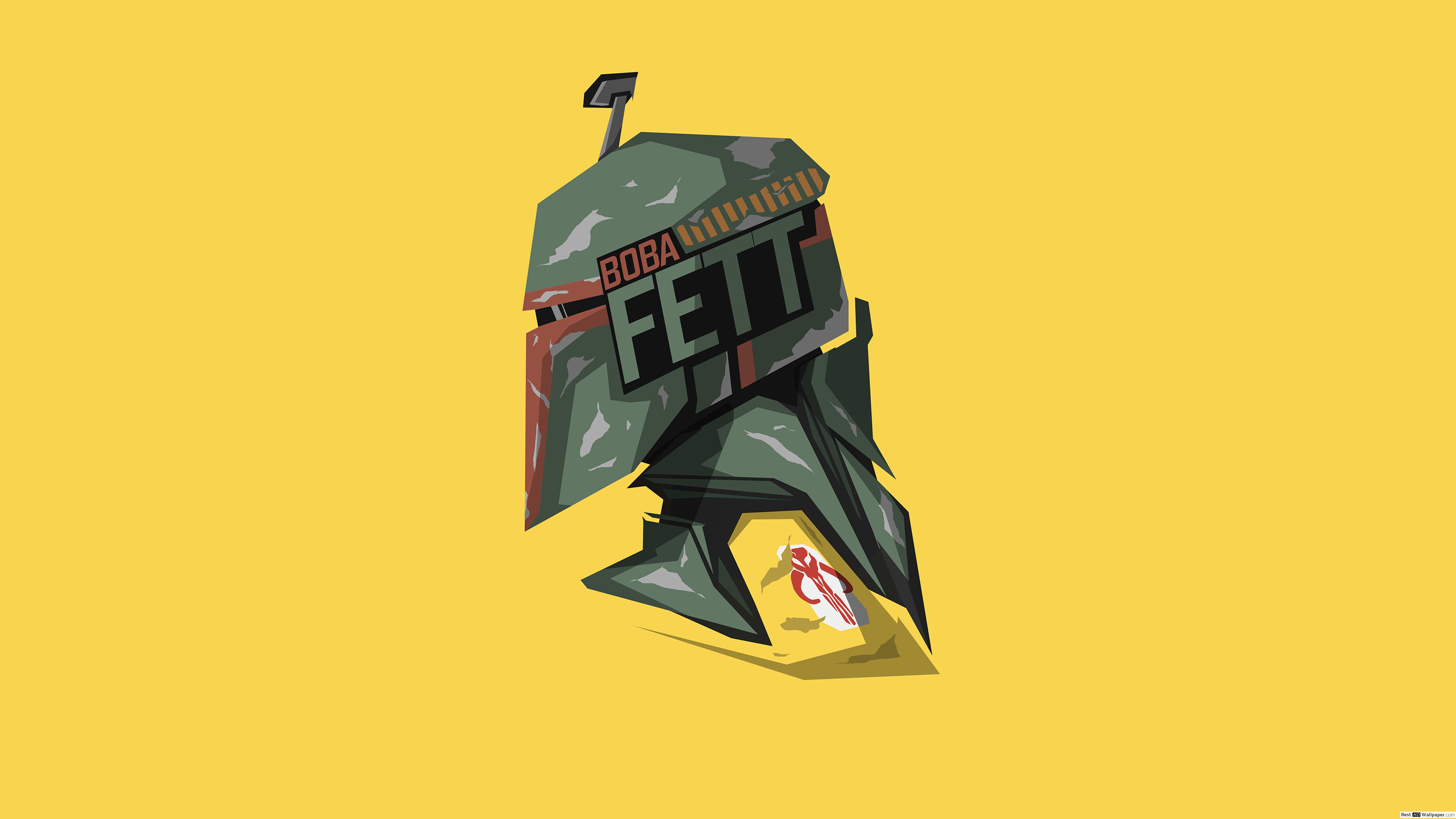 7680x4320 Star Wars Boba Fett Minimalist in Yellow Wallpaper Background HD wallpaper download