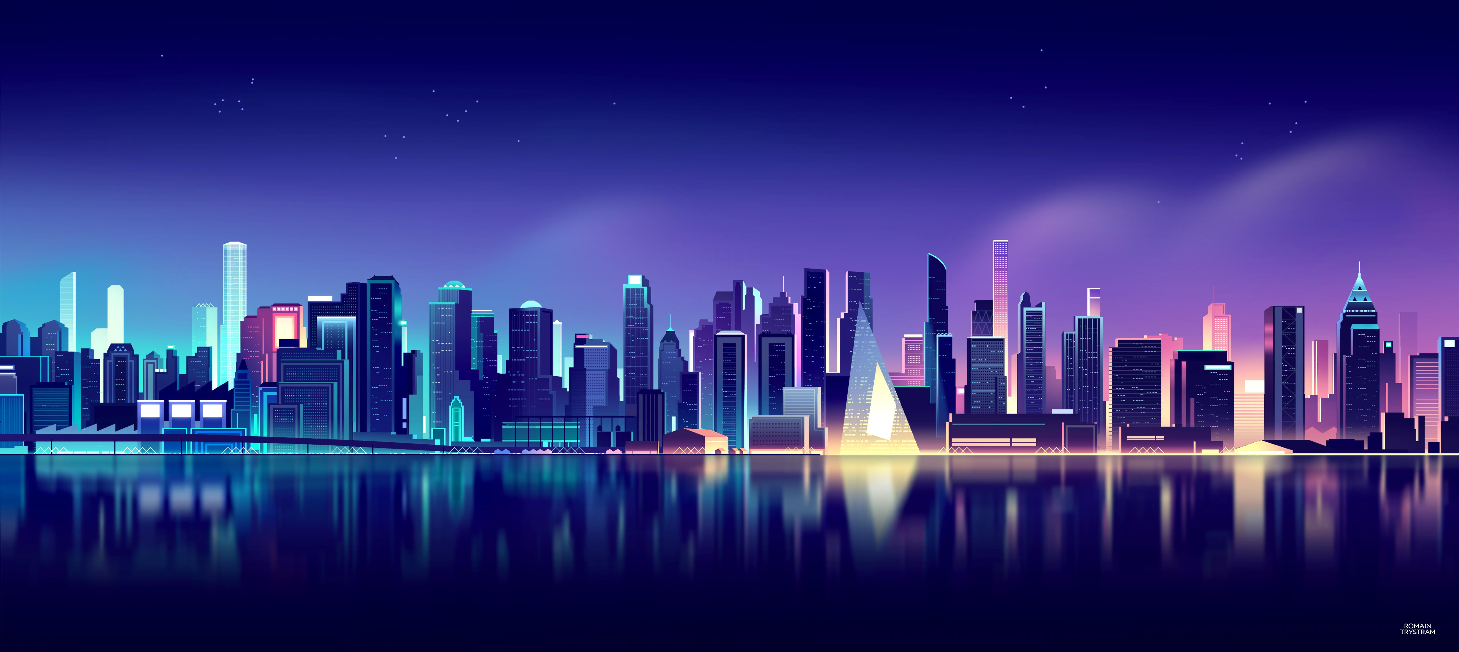 5118x2289 Cityscape Wallpaper 4K, Neon, Skyline, Aesthetic