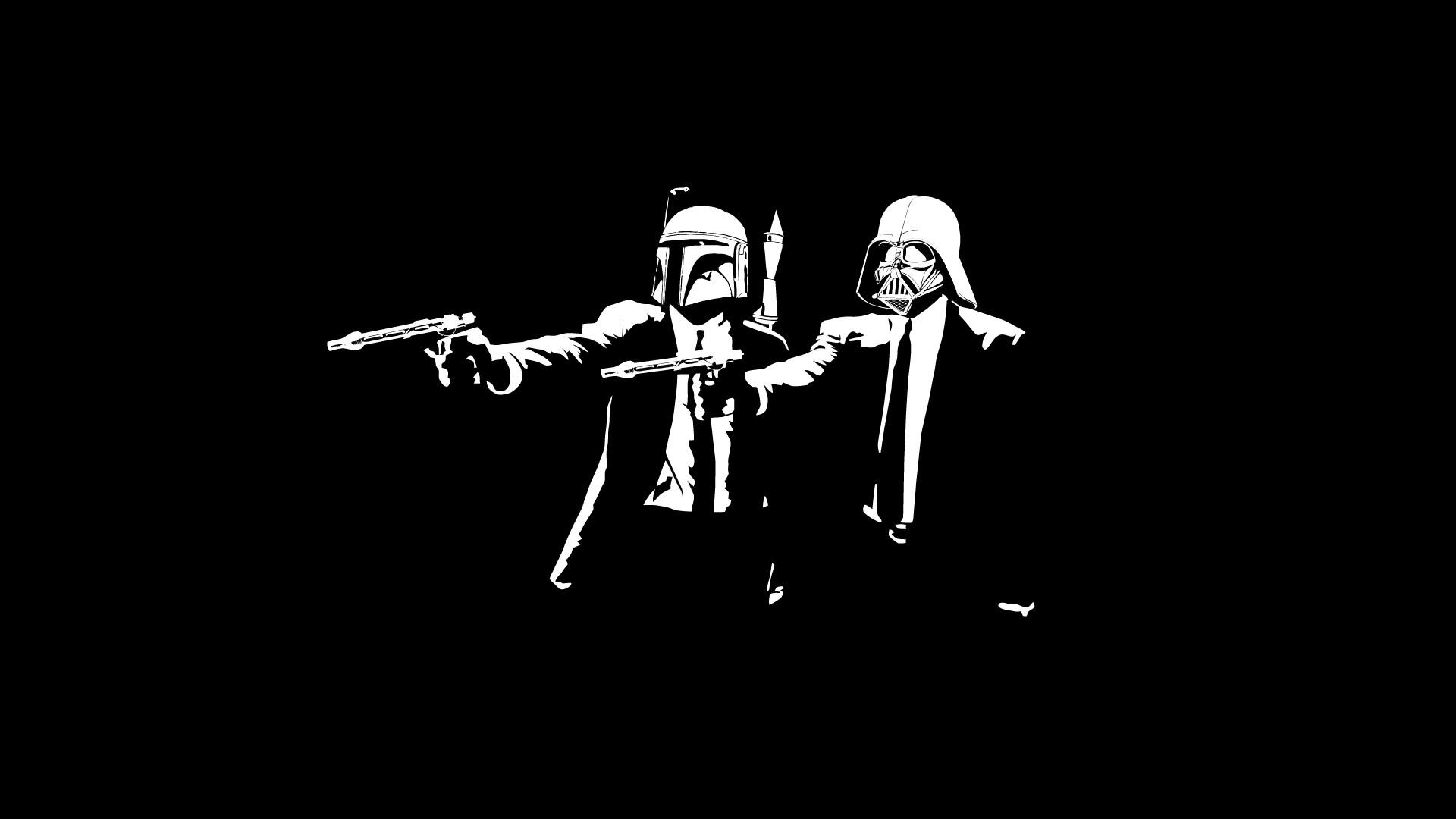 1920x1080 Star Wars Pulp Fiction Boba Fett Darth Vader Fictional Minimalism Gamer Wallpaper:1920x1080