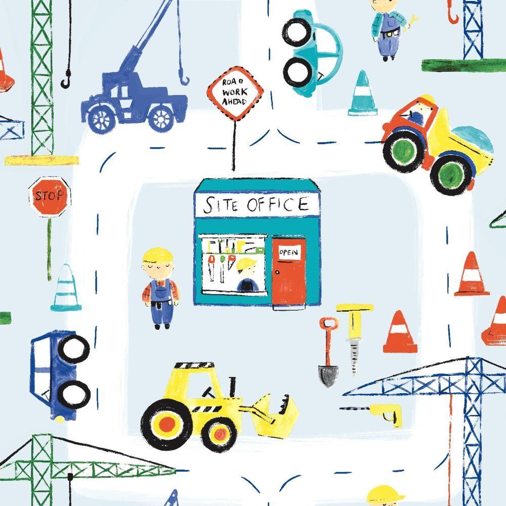 1000x1000 Roadworks Ahead by Albany : Wallpaper Direct. Construction wallpaper, Kids wallpaper, Blue wallpaper