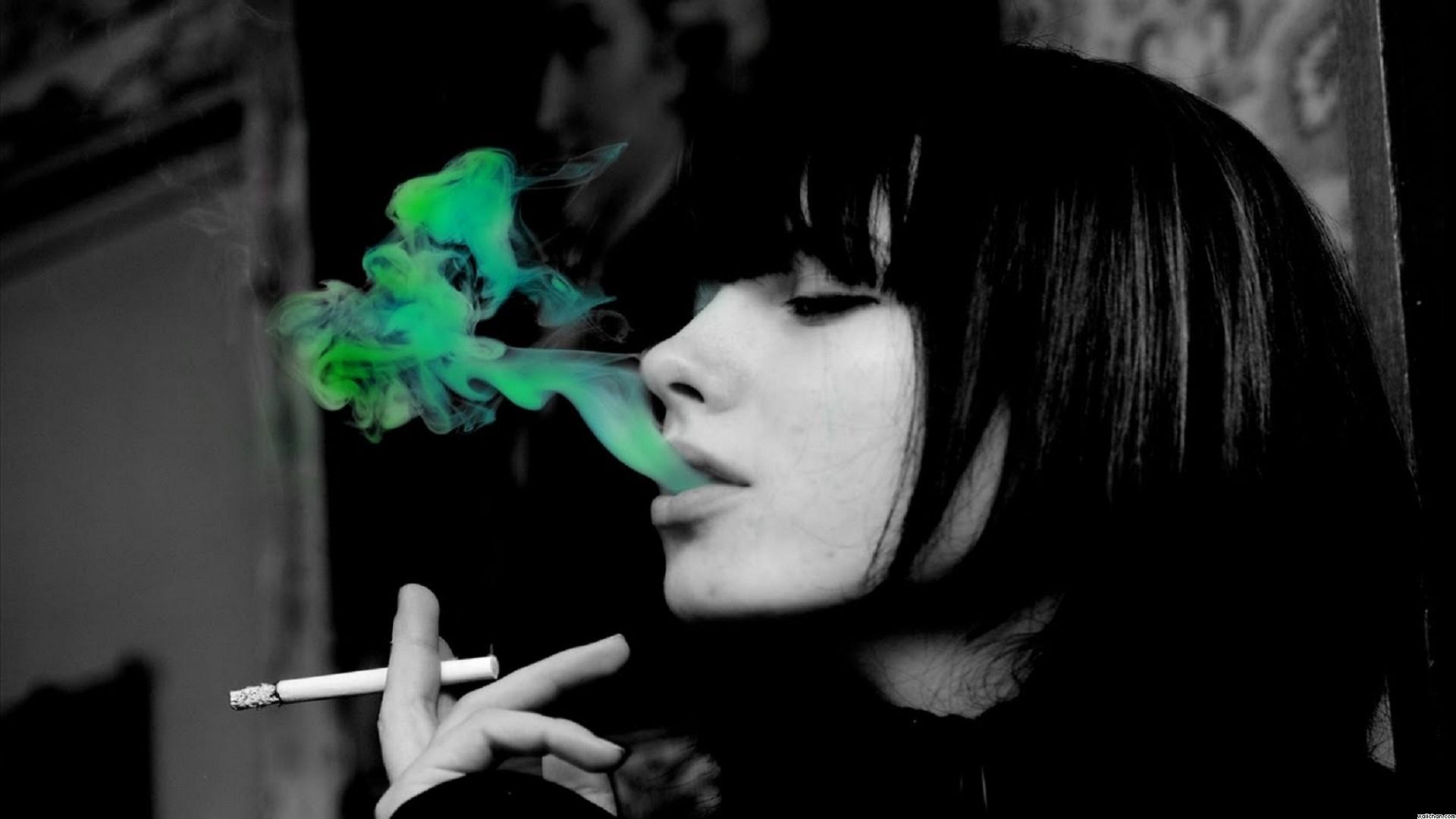 1920x1080 women, Smoking, Selective, Coloring, Cigarettes, Black, Hair, Models Wallpaper HD / Desktop and Mobile Background