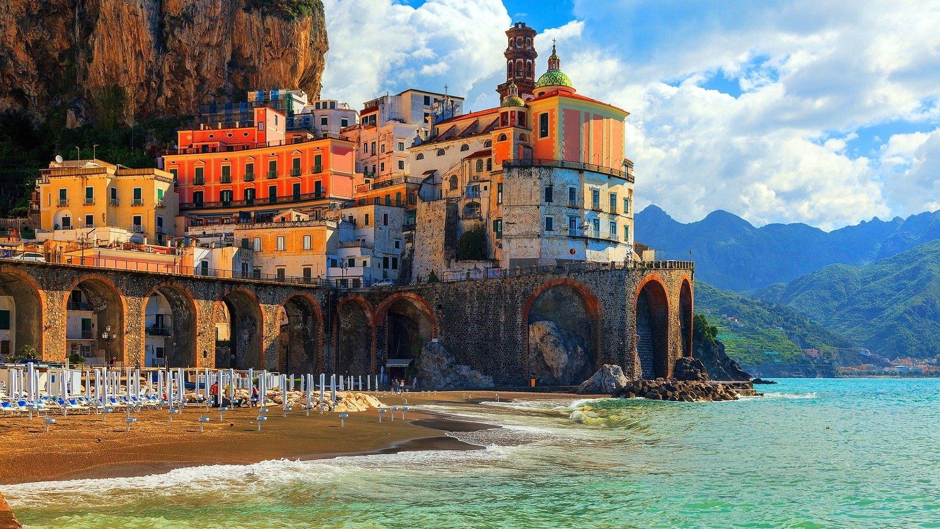 1920x1080 Cliff Beach Town. Amalfi coast italy, Amalfi coast positano, Amalfi coast