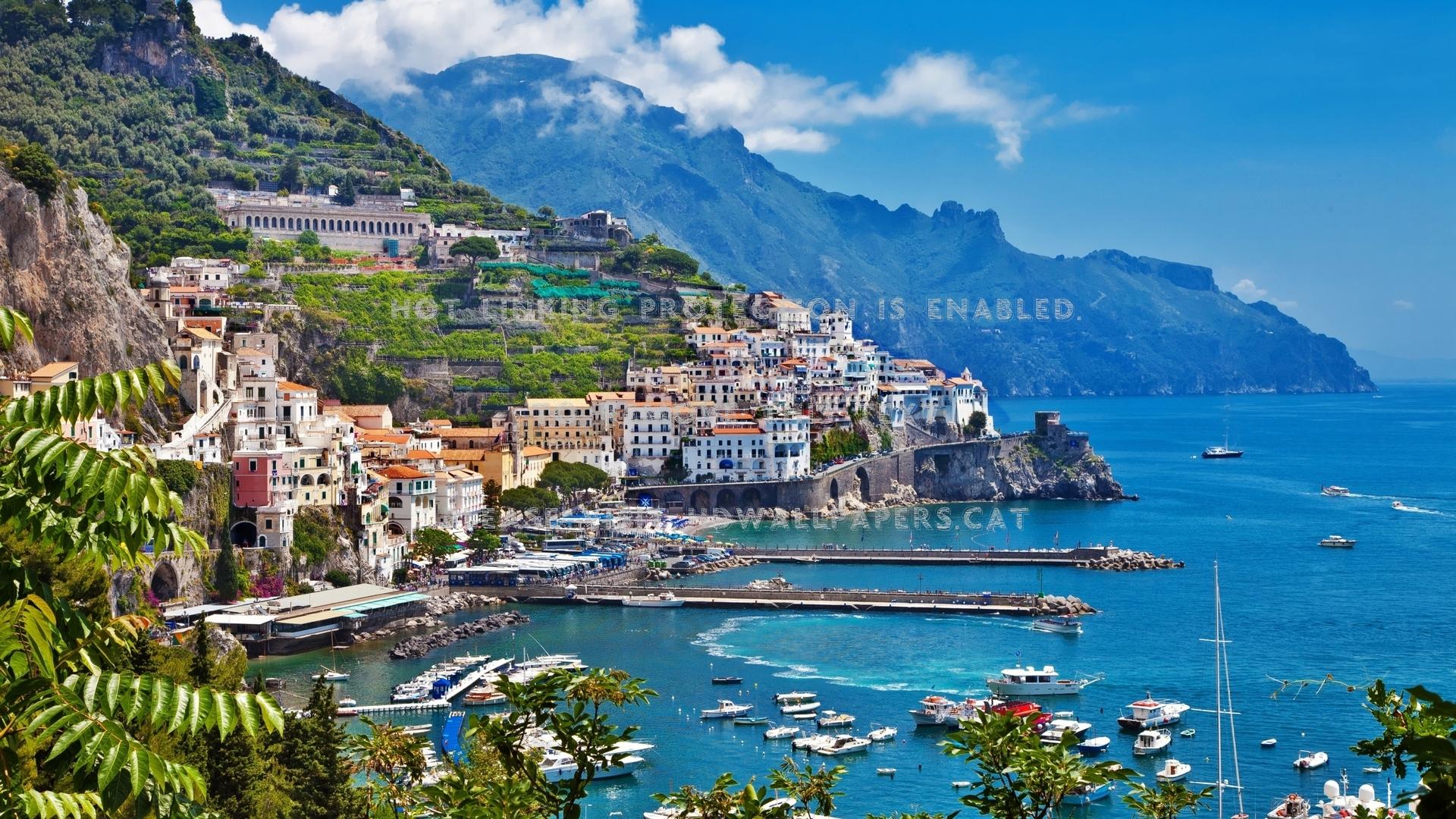 1920x1080 fantastic italian seaside town piers clouds