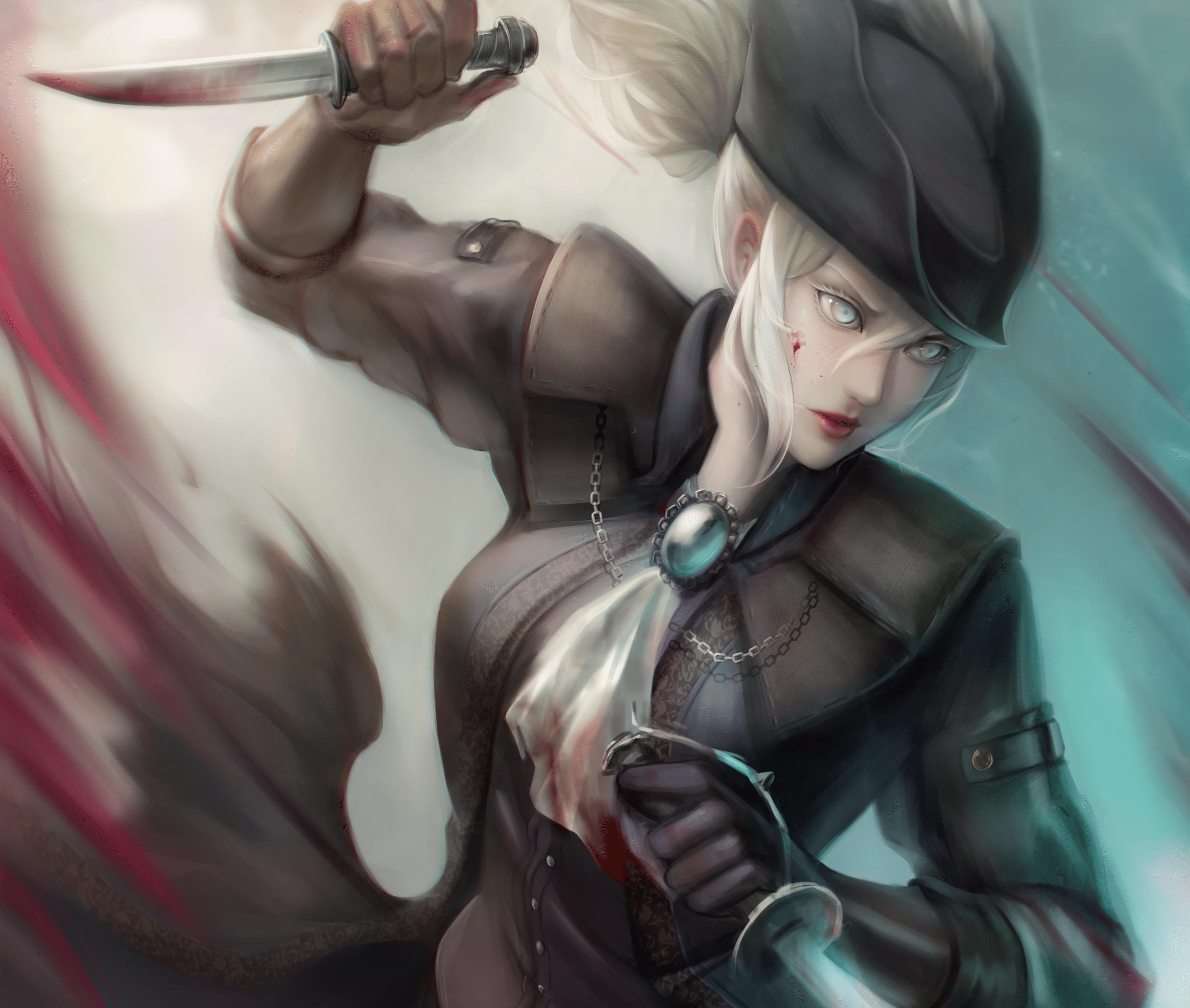 2330x1974 Lady Maria (Bloodborne), Bloodborne, White Hair, Dagger, Blood wallpaper