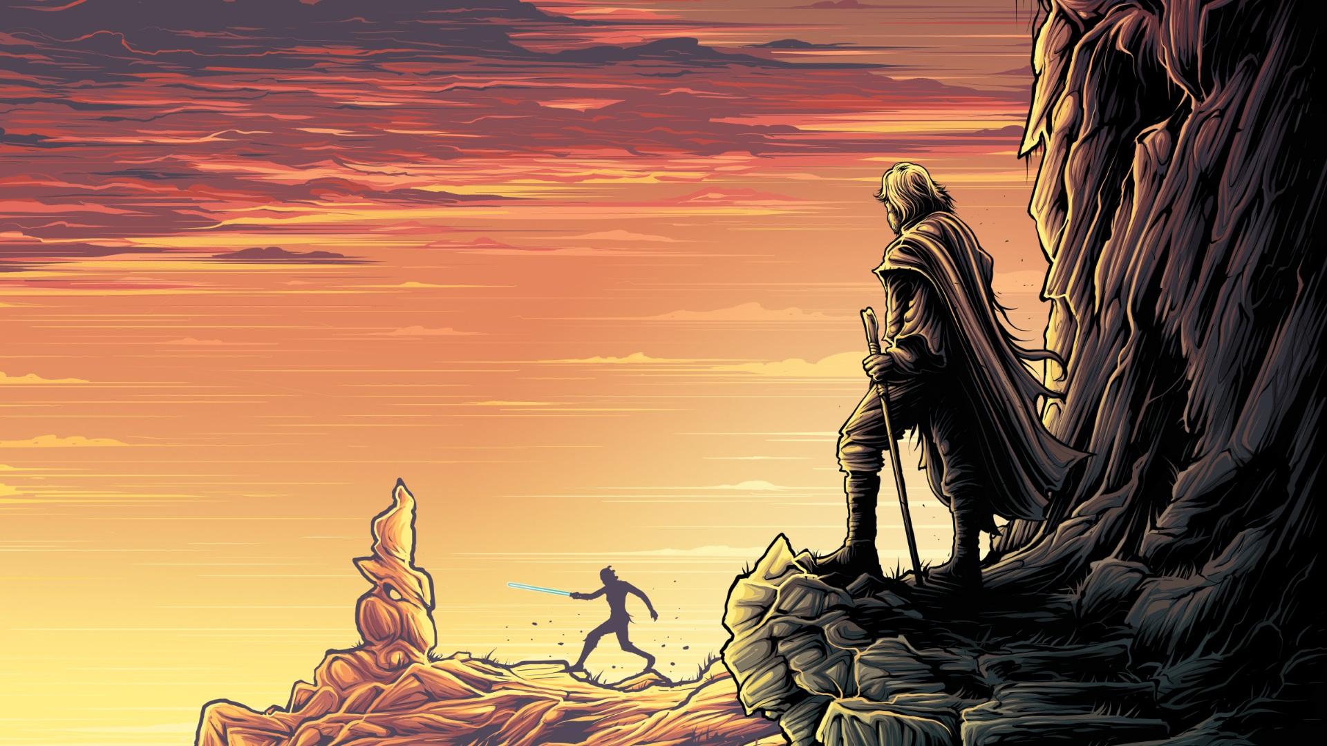 1920x1080 Luke Skywalker, Rey, Star Wars, Movies, Star Wars: The Last Jedi, Digital art, Rey (from Star Wars) Wallpaper HD / Desktop and Mobile Background