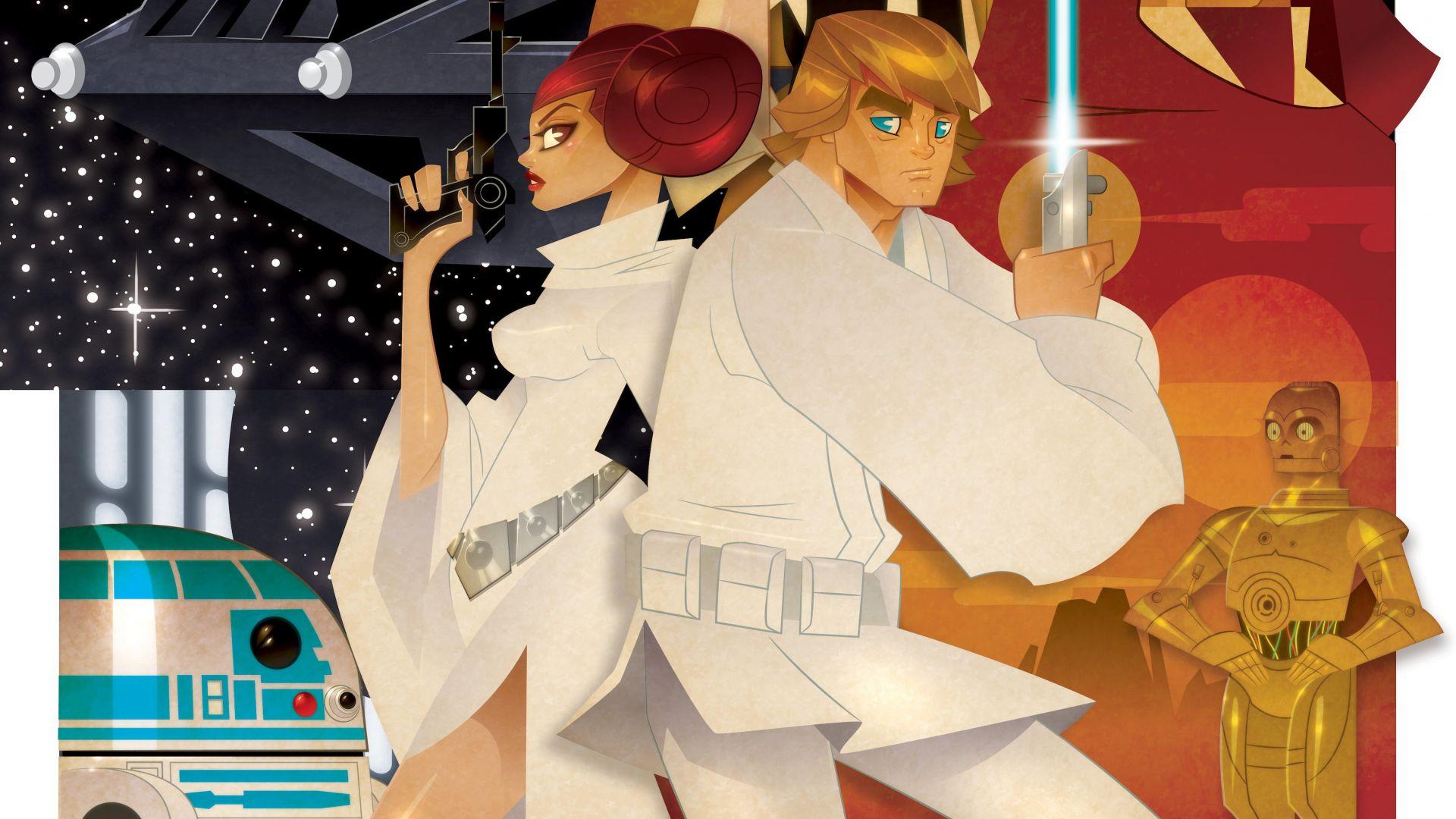 1920x1080 Desktop wallpaper princess leia, luke skywalker, star wars, art, HD image, picture, background, 5691af