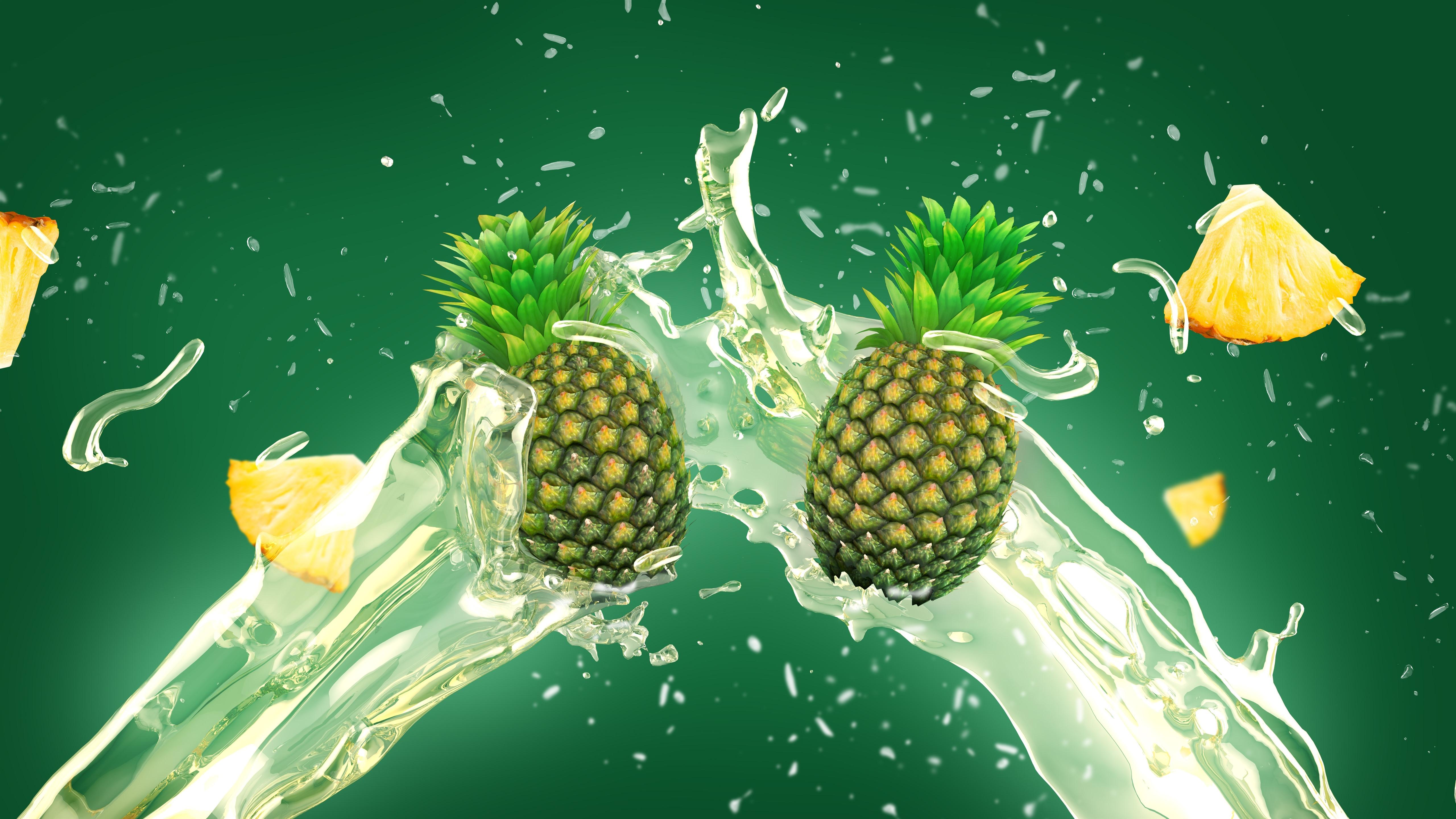 5120x2880 Wallpaper Pineapples, water splash, art picture 5120x2880 UHD 5K Picture, Image
